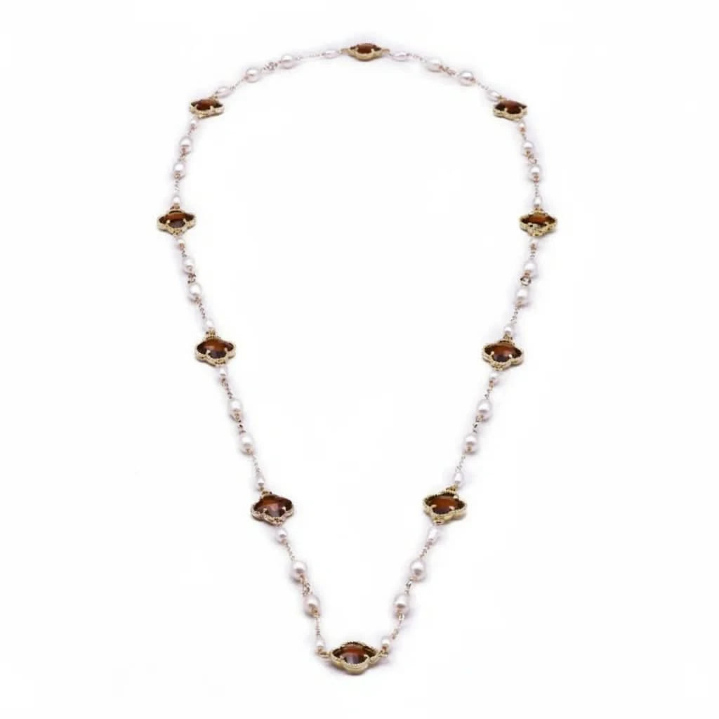 Clover Crystal Freshwater Pearl Long Necklace