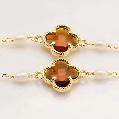 Clover Crystal Freshwater Pearl Long Necklace