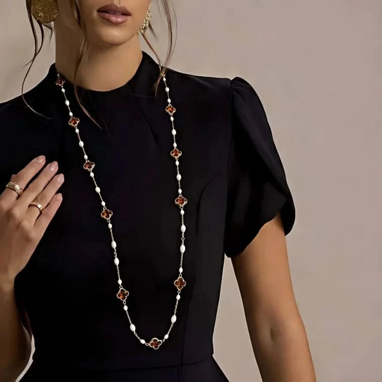 Clover Crystal Freshwater Pearl Long Necklace