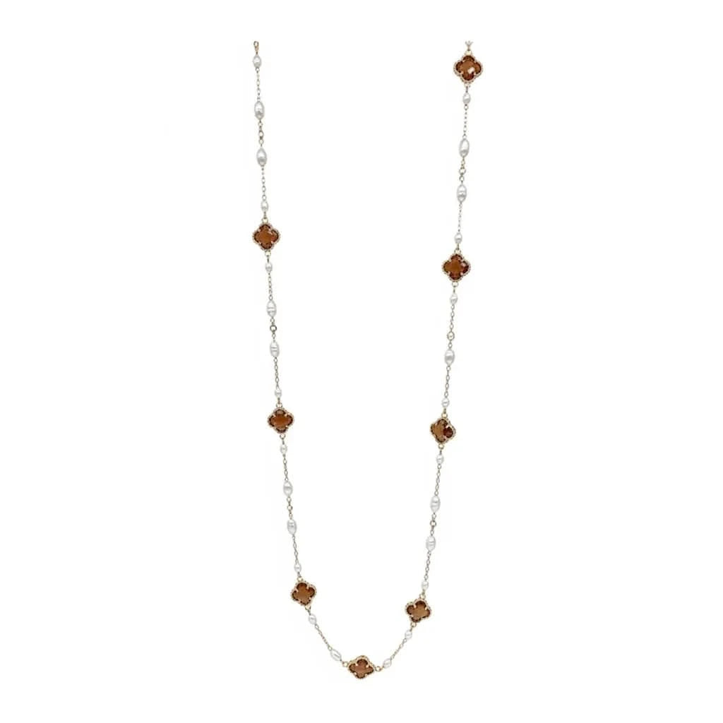 Clover Crystal Freshwater Pearl Long Necklace
