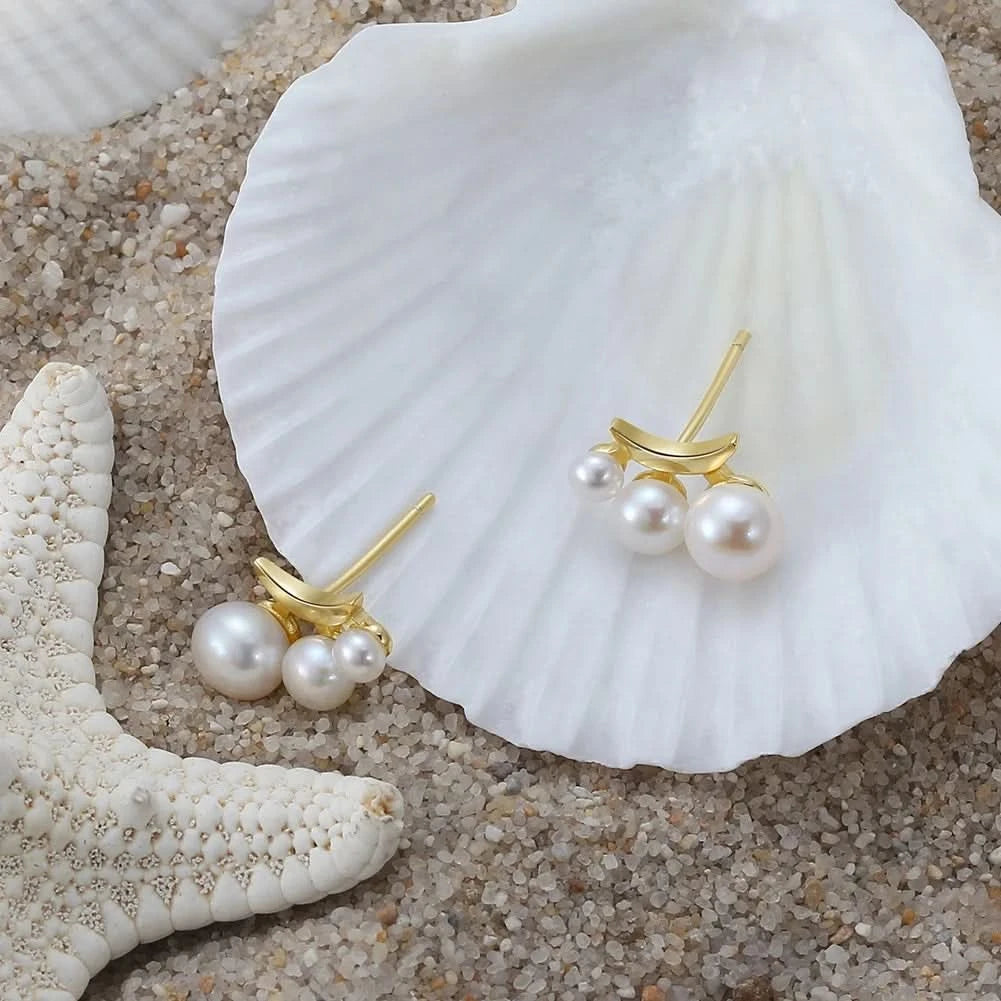 Crescent Freshwater Pearl Stud Earrings