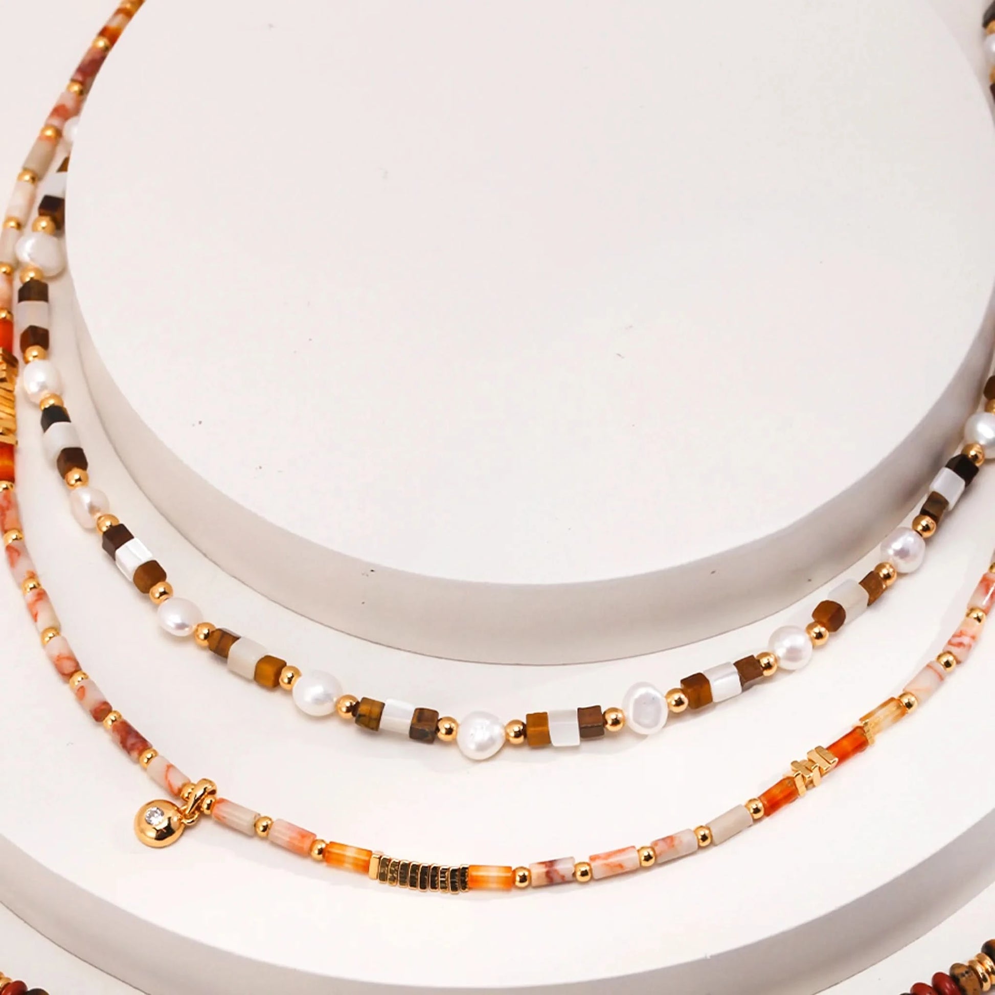 Tiger eye gemstone pearl beaded necklace