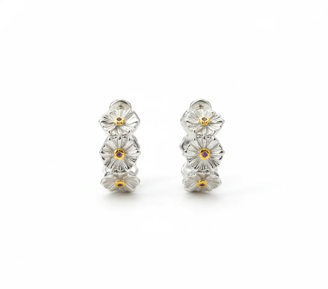 🌼 Daisy Blossom Sterling Silver Earrings
