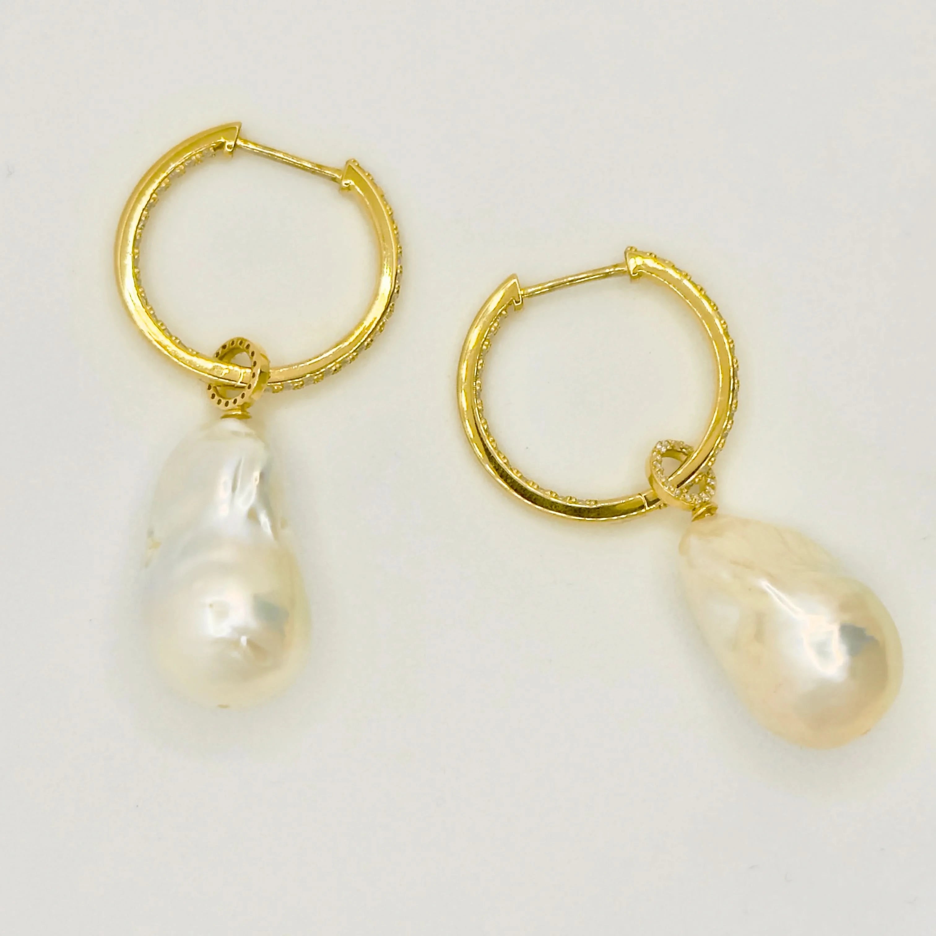 Detachable Diamond Huggie Baroque Pearl Earrings