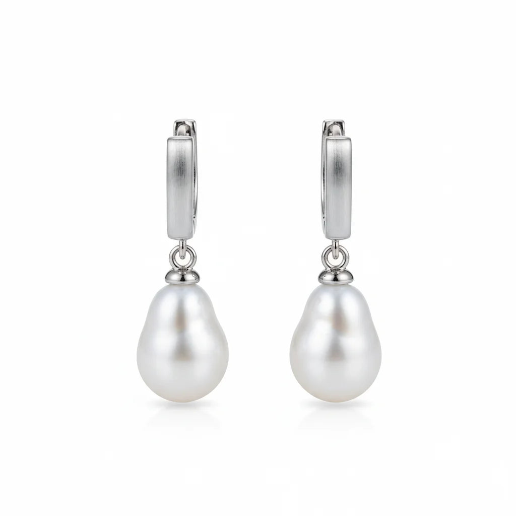 Detachable Square Hoop Baroque Pearl Earrings