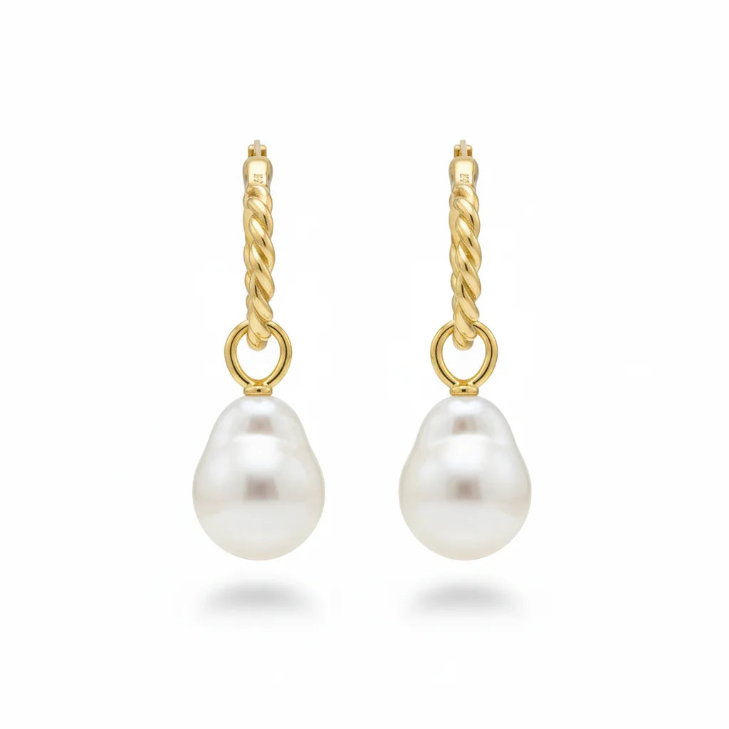 Detachable Twist Gold Hoop Baroque Pearl Earrings
