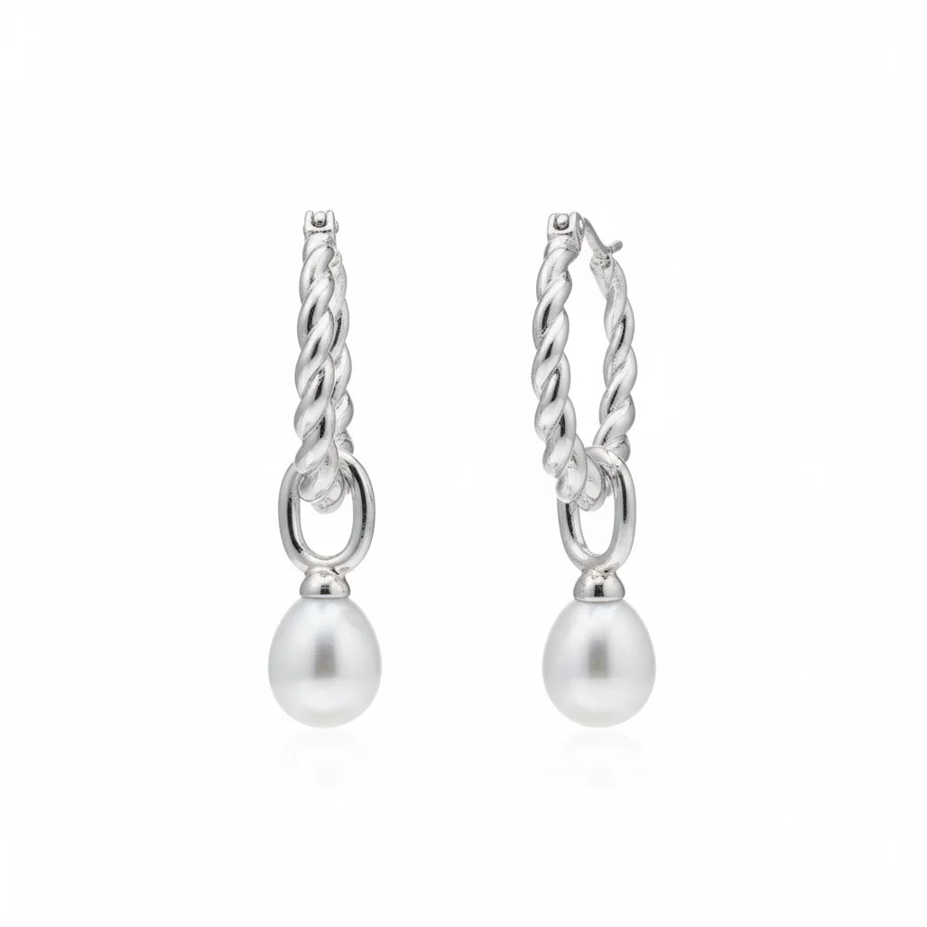 Detachable Twist Hoop Pearl Earrings