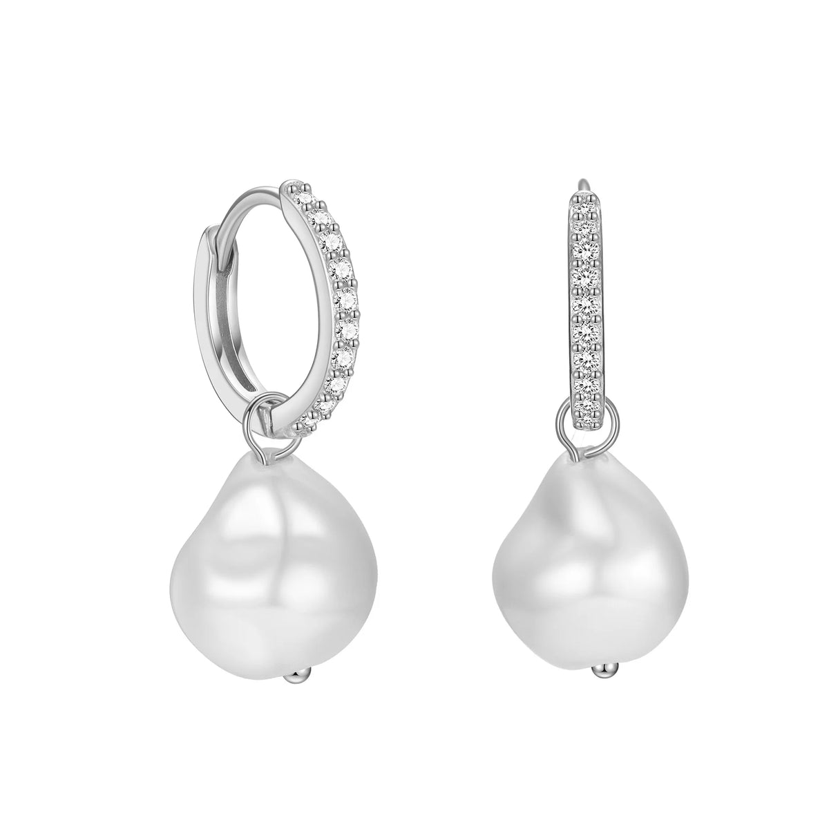 Detachable Diamond Huggie Baroque Pearl Earrings