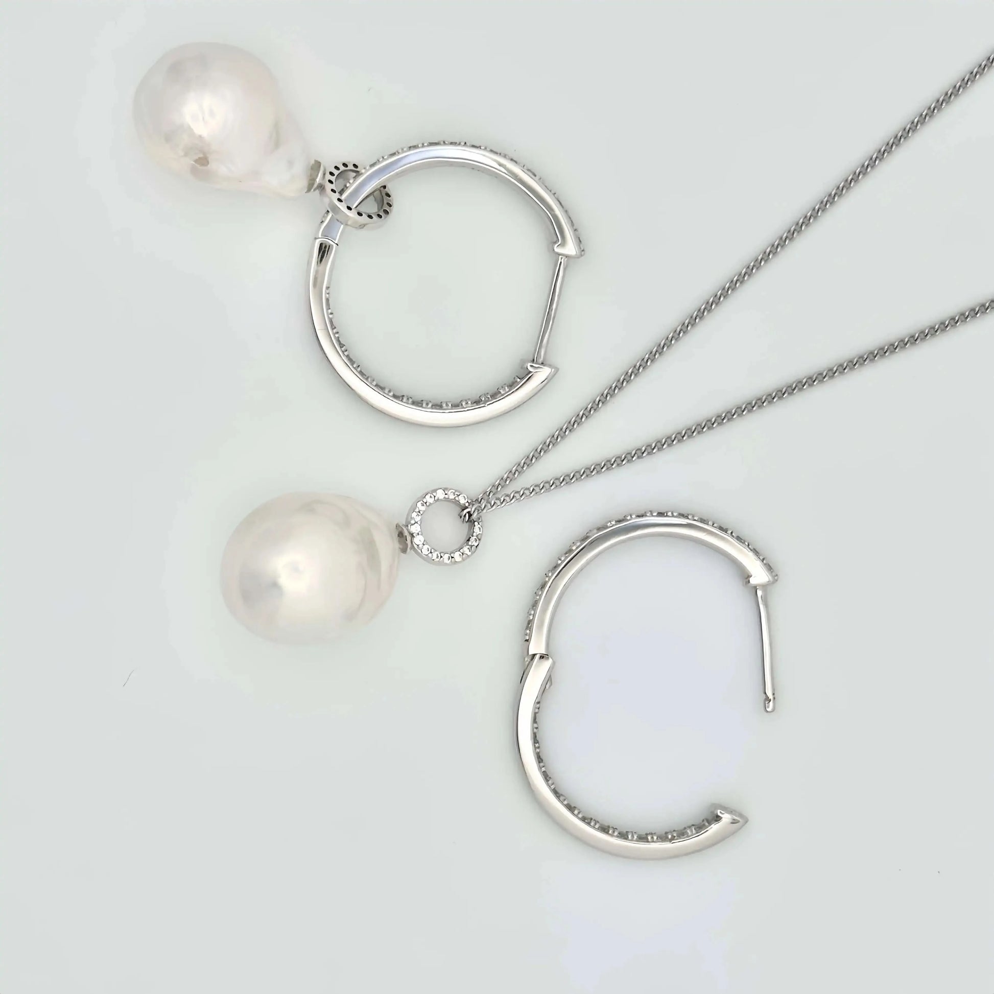 Detachable gemhoop Baroque pearl earrings