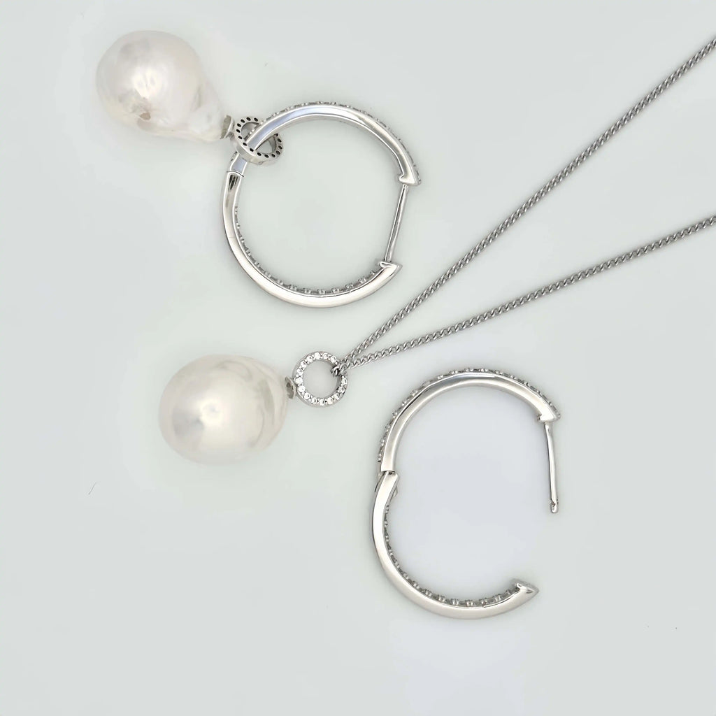 Detachable gemhoop Baroque pearl earrings