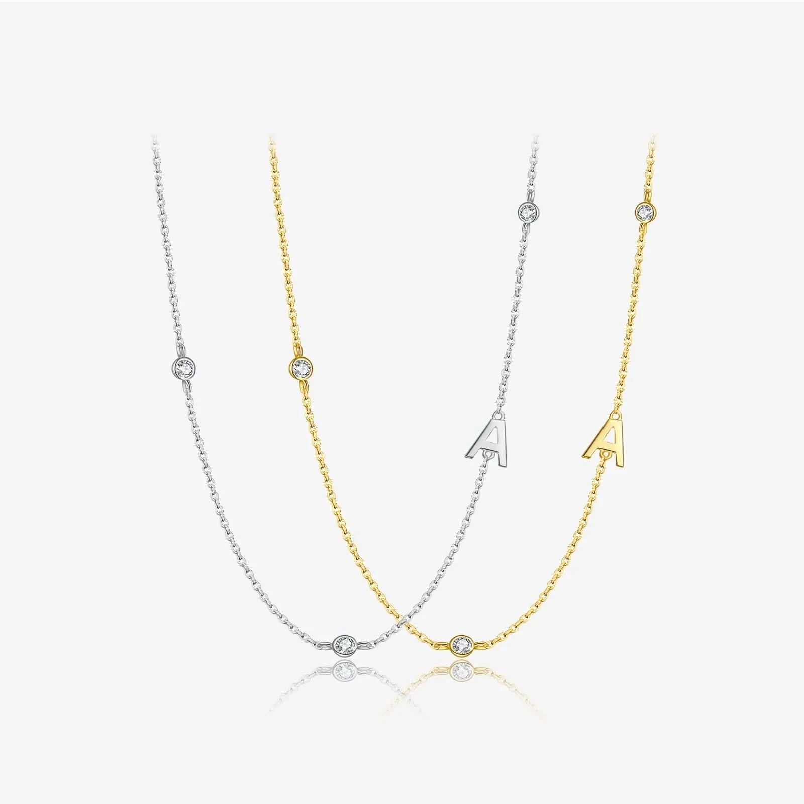 Diamond Initial Letter Silver Necklace-A