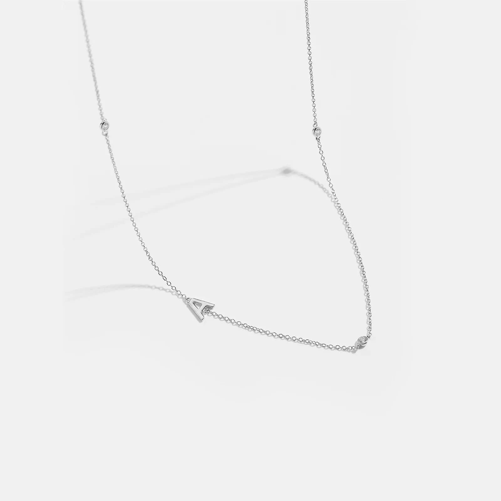 Diamond Initial Letter Silver Necklace-A