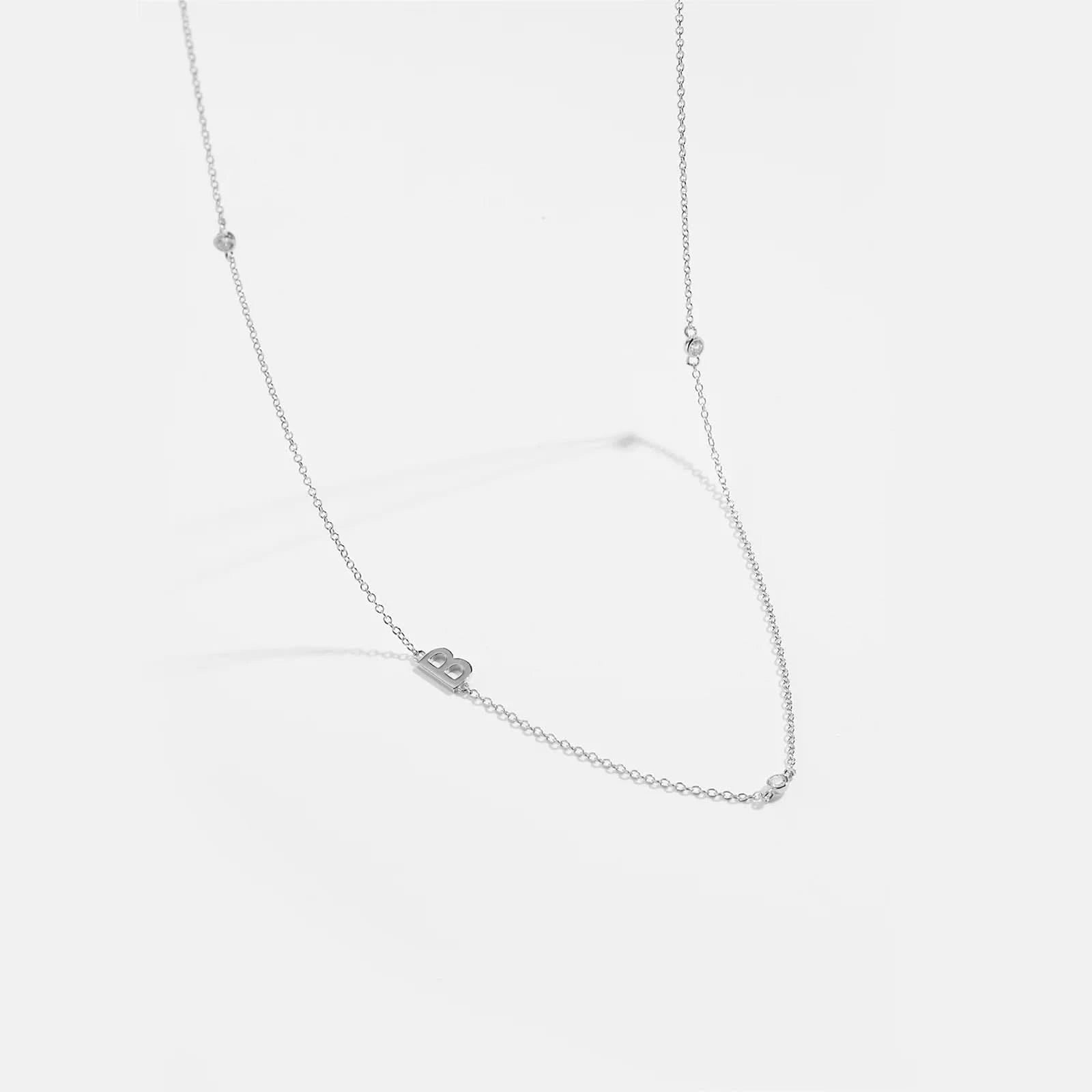 Diamond Initial Letter Silver Necklace-B
