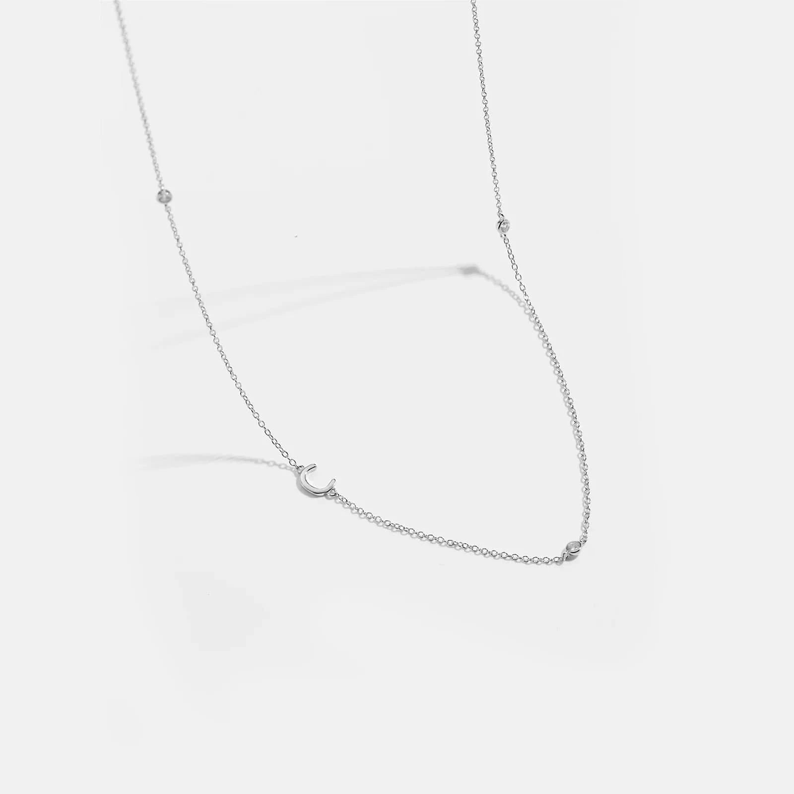 Diamond Initial Letter Silver Necklace-C