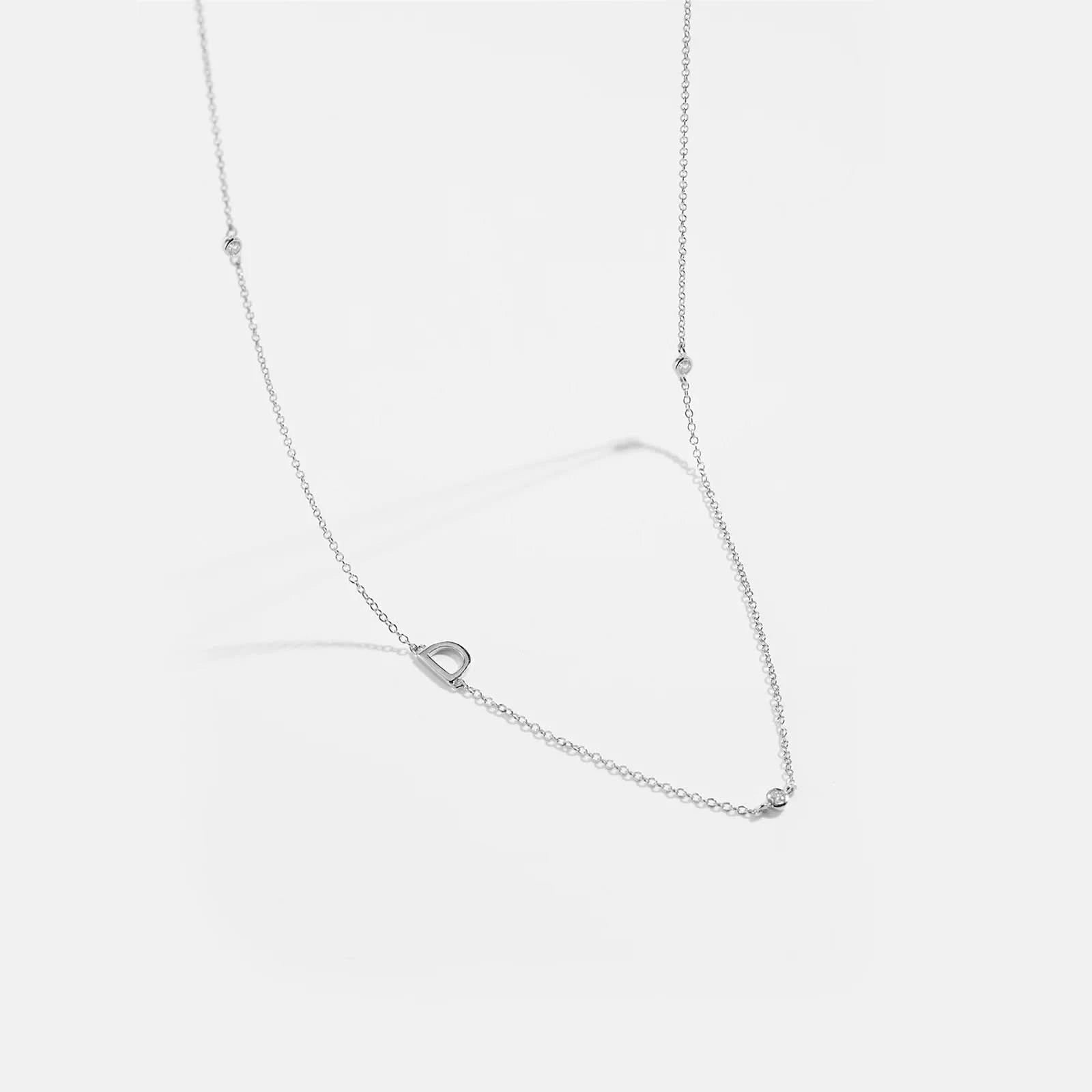 Diamond Initial Letter Silver Necklace-D