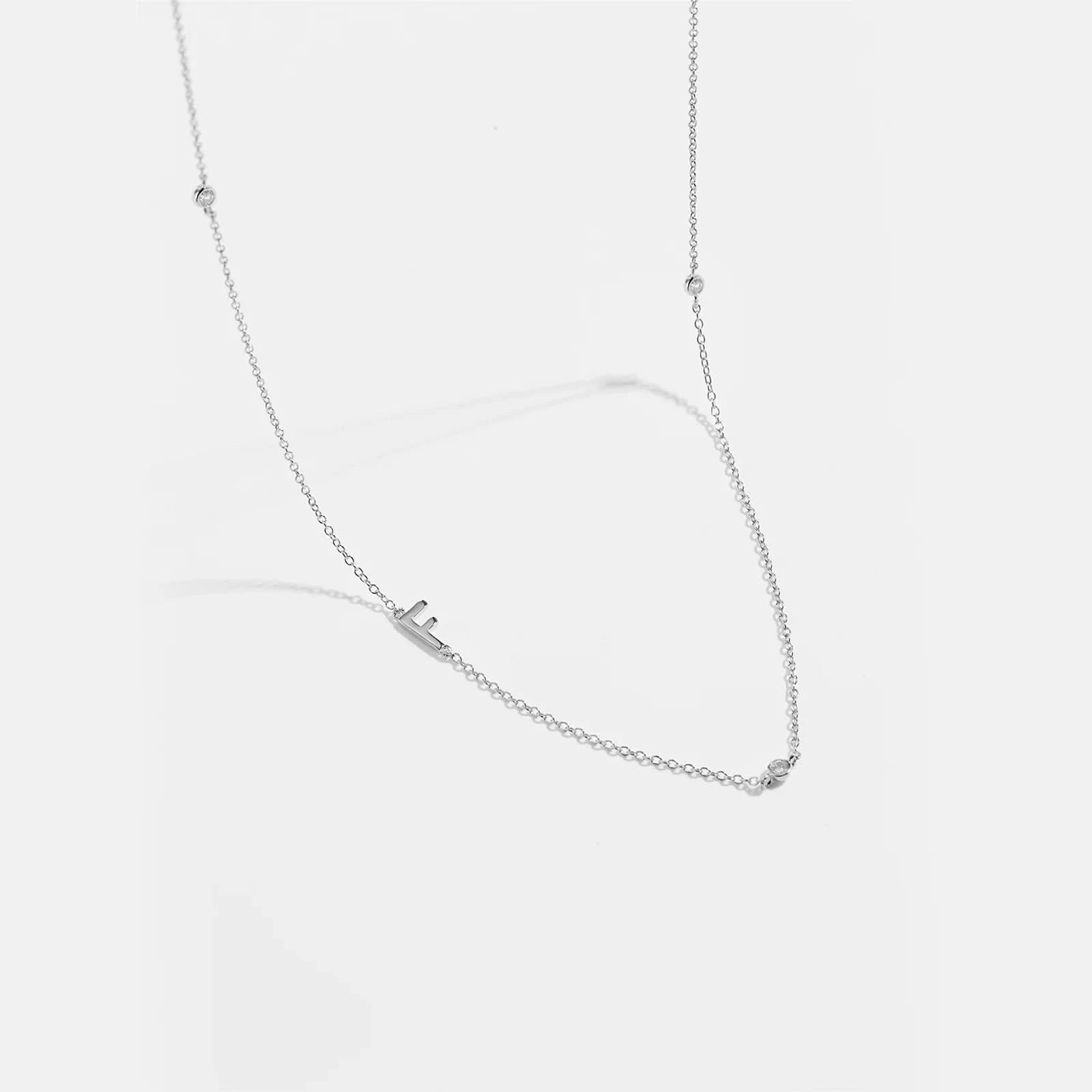 Diamond Initial Letter Silver Necklace-F