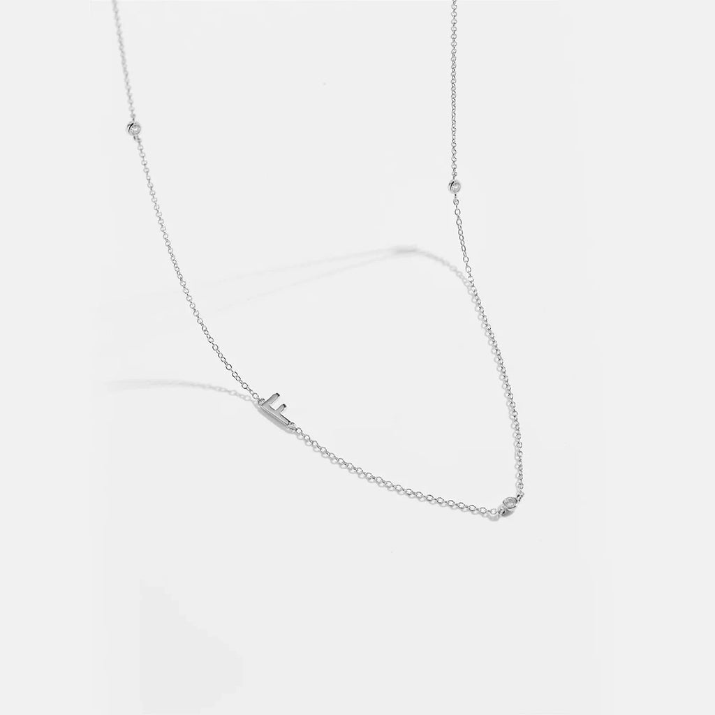 Diamond Initial Letter Silver Necklace-F