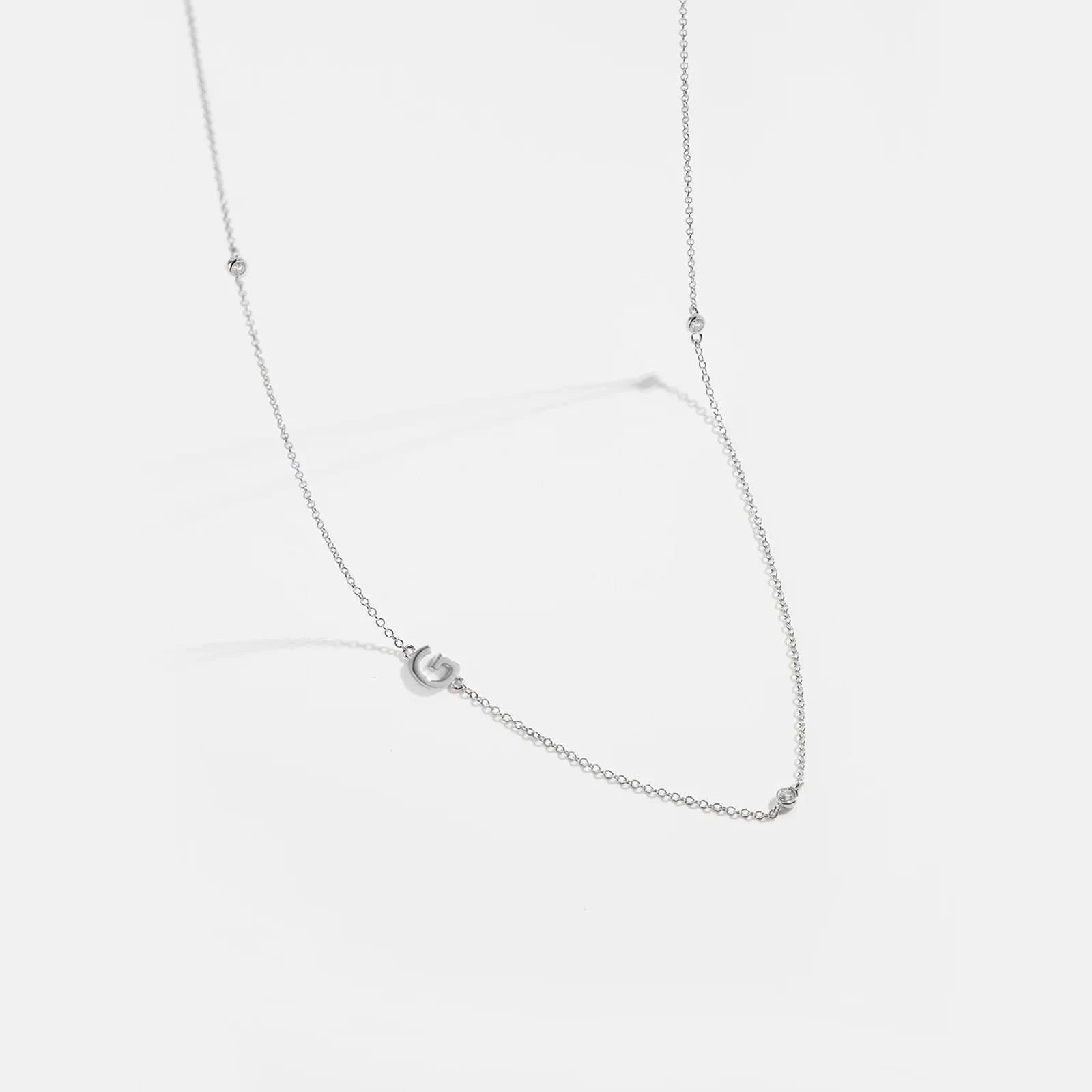Diamond Initial Letter Silver Necklace-G