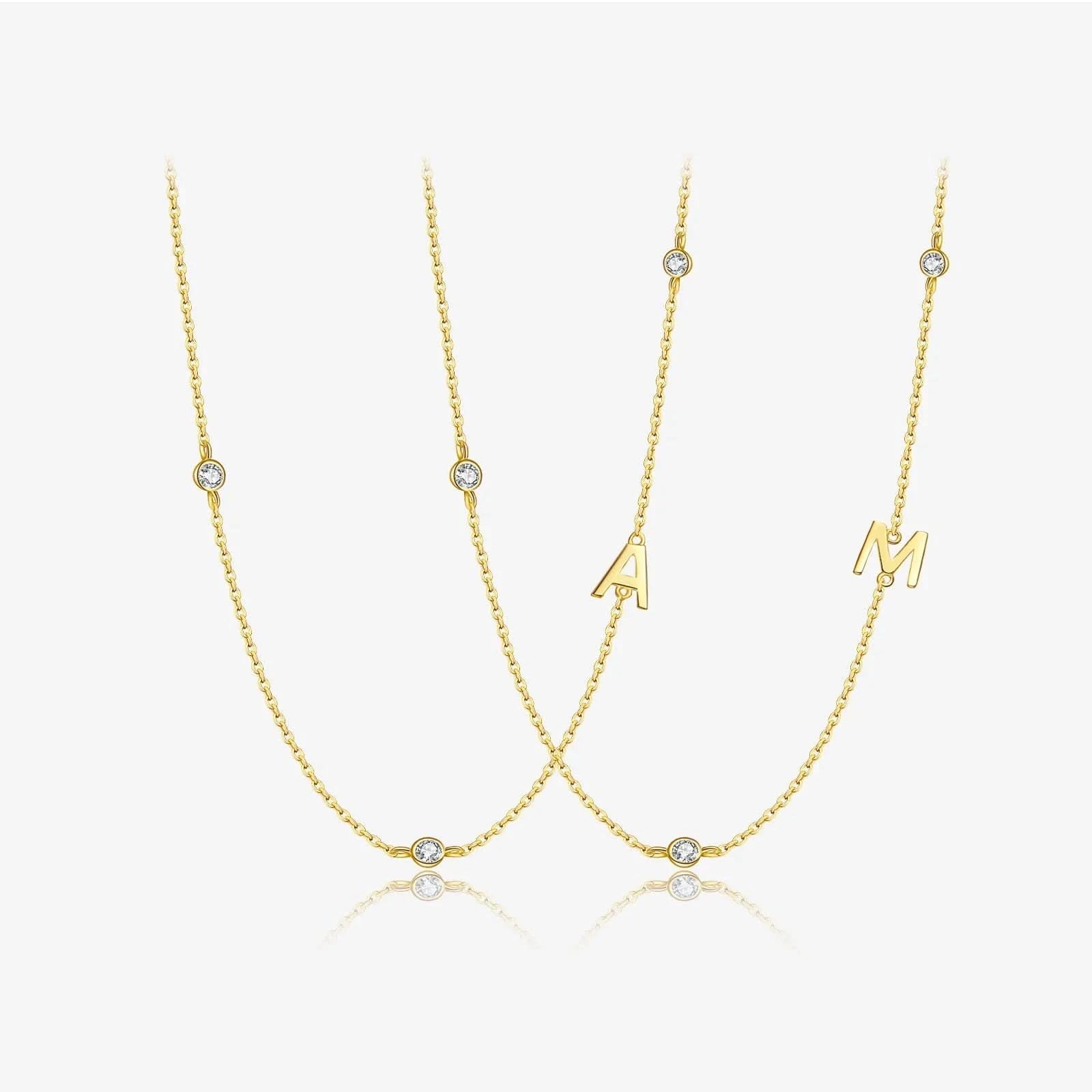 Diamond Initial Letter Gold Necklace-A M