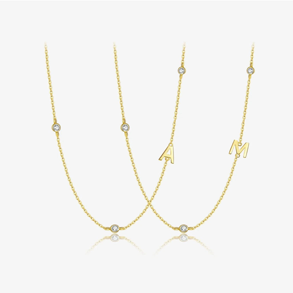 Diamond Initial Letter Gold Necklace-A M