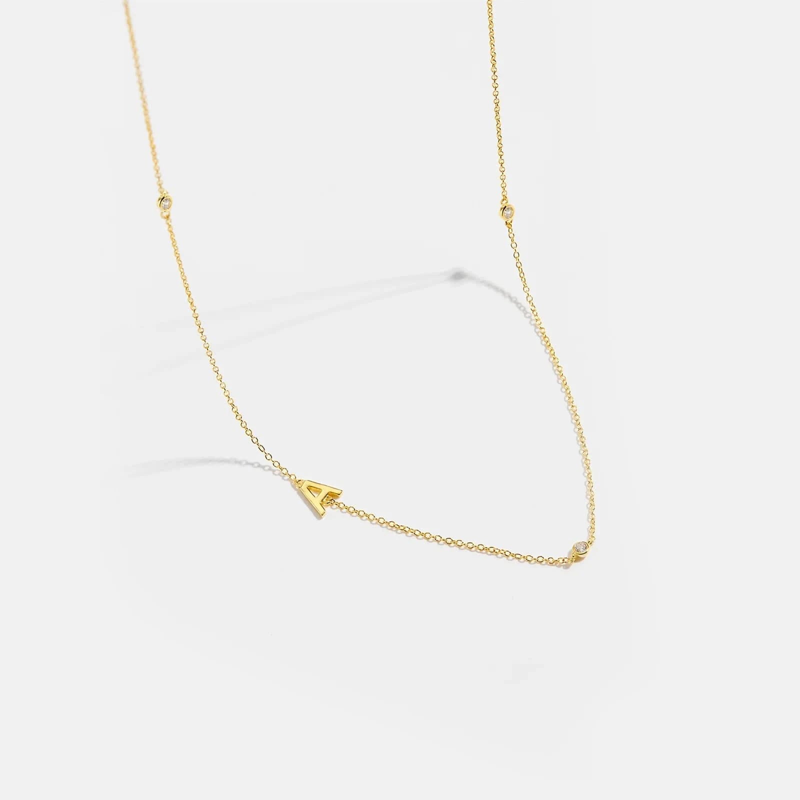 Diamond Initial Letter Gold Necklace-A