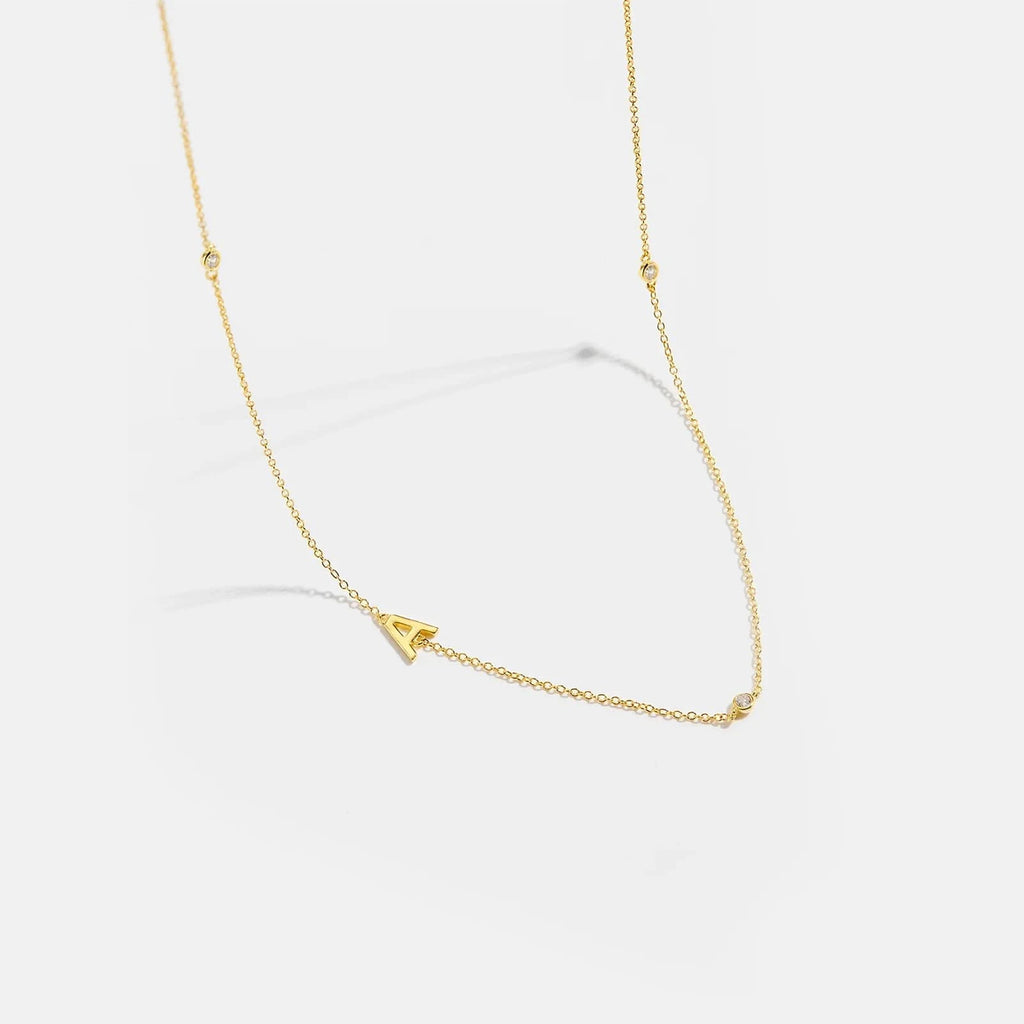 Diamond Initial Letter Gold Necklace-A