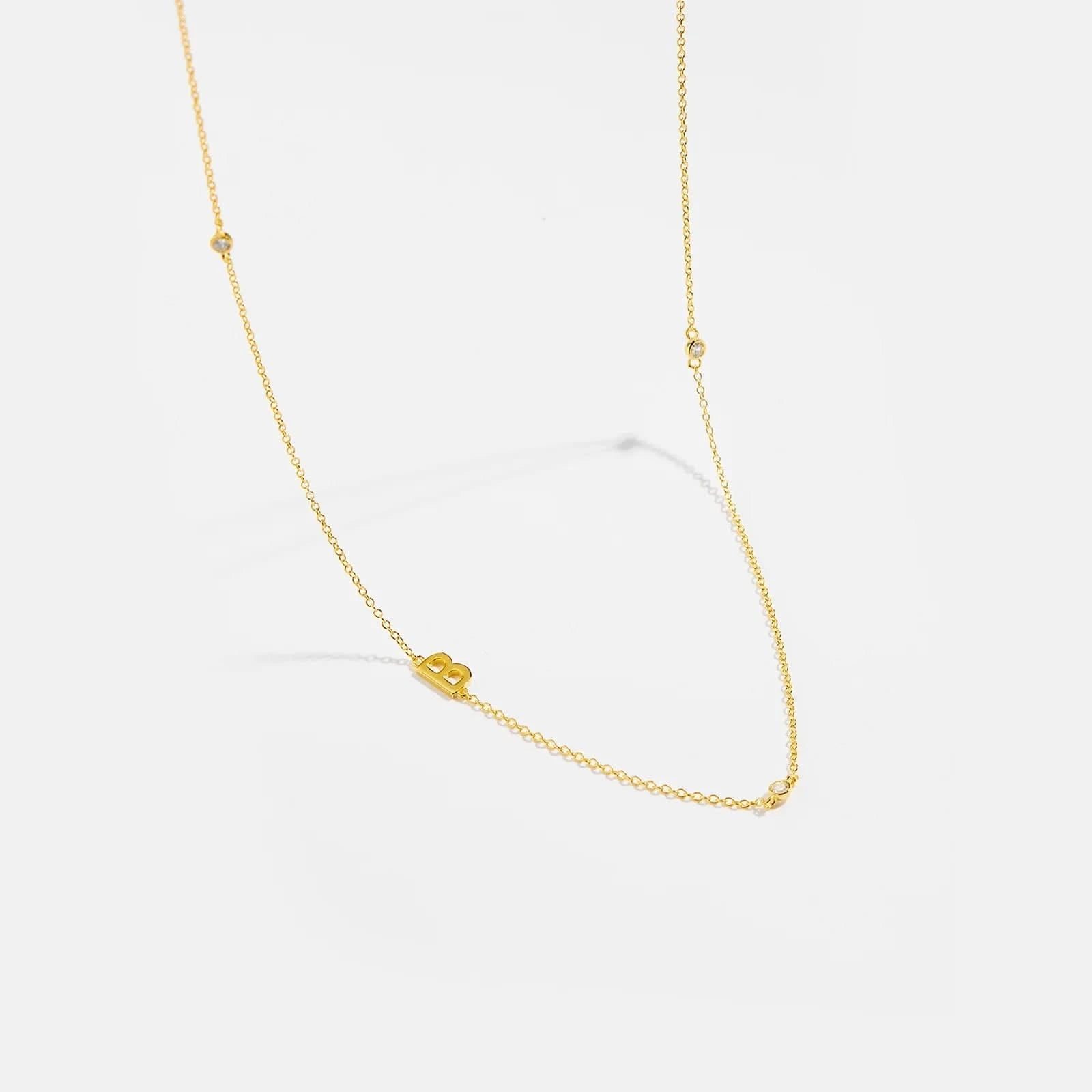 Diamond Initial Letter Gold Necklace-B