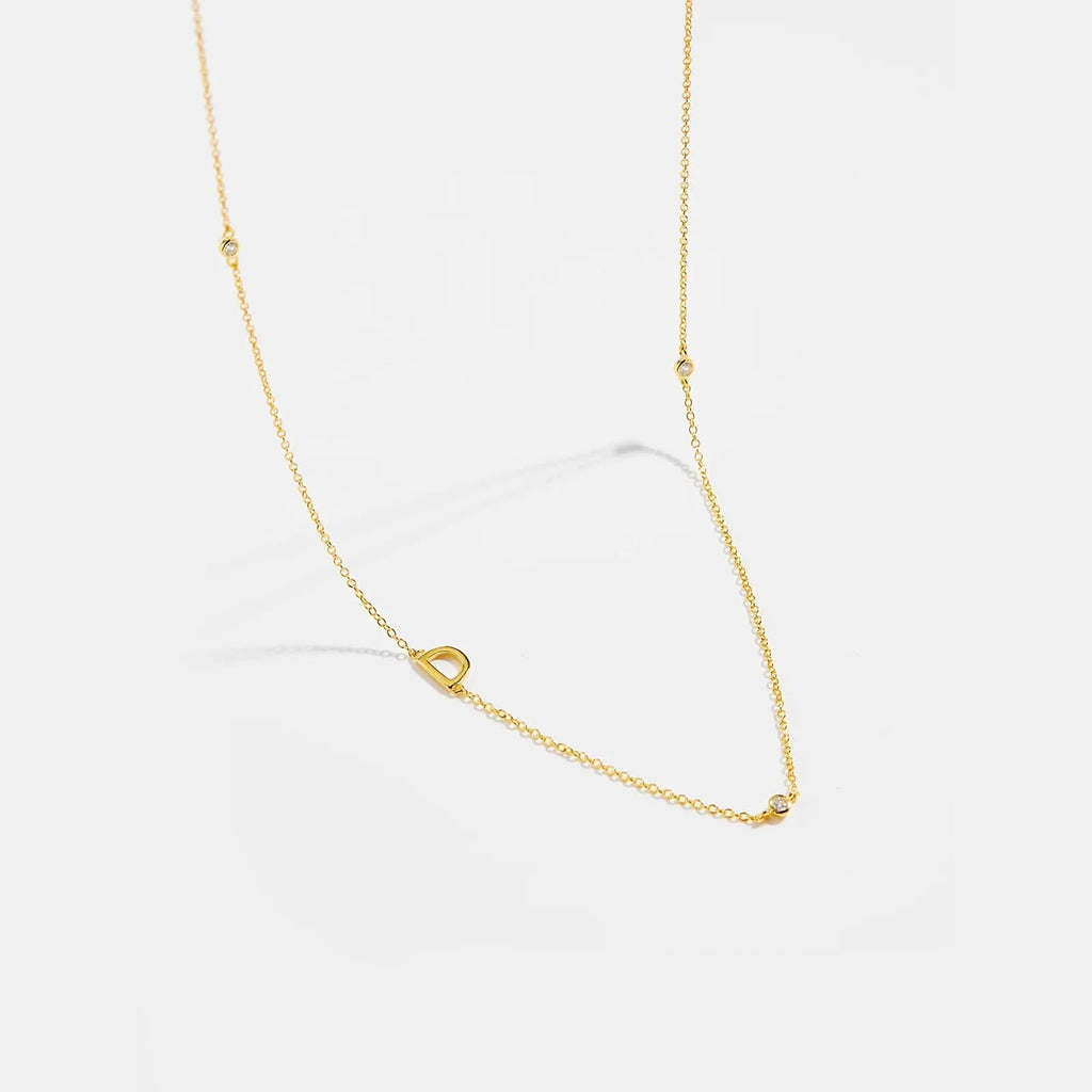 Diamond Initial Letter Gold Necklace-D