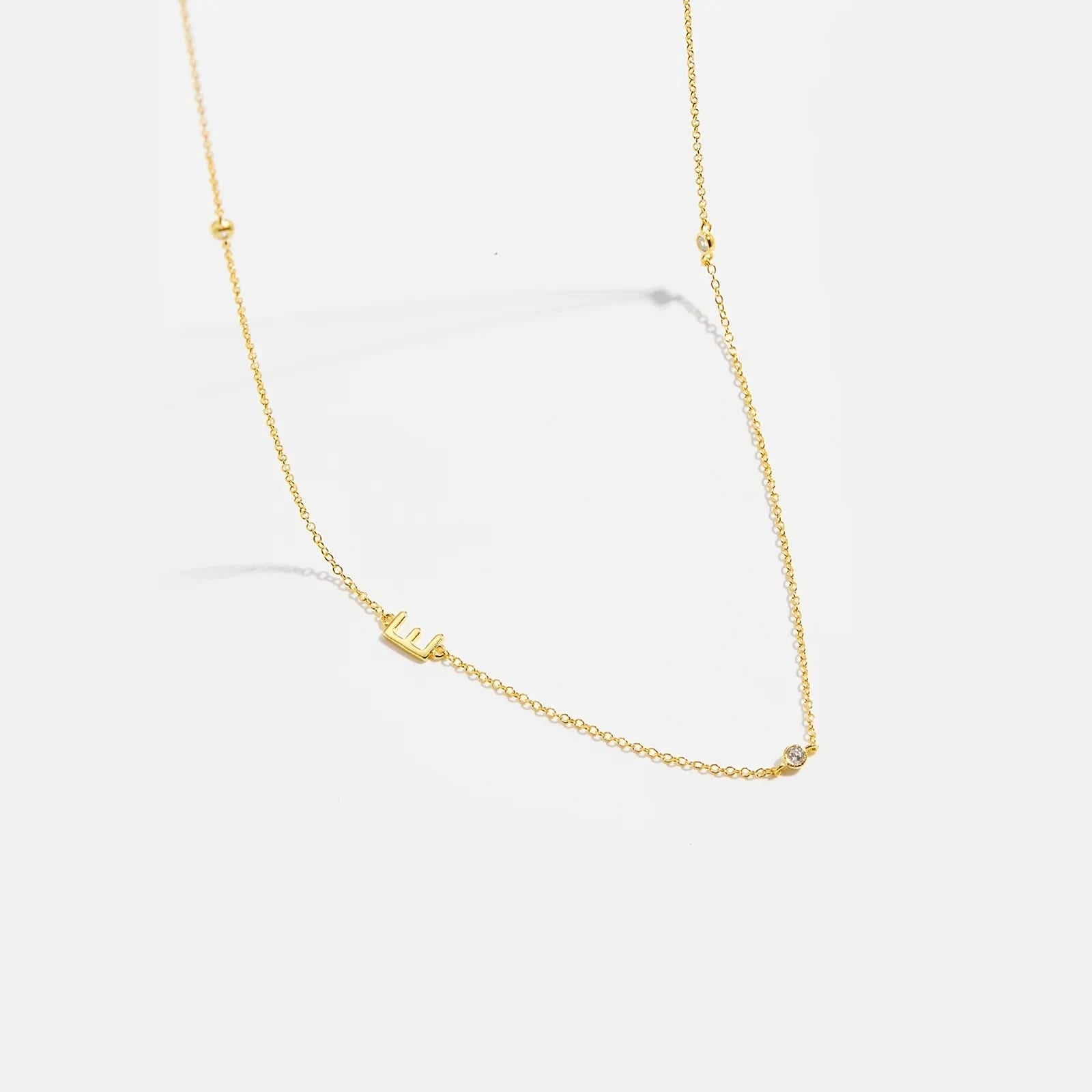 Diamond Initial Letter Gold Necklace-E