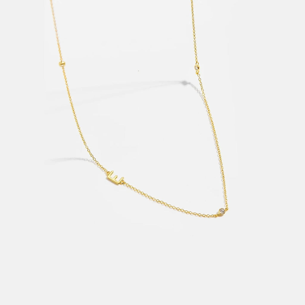 Diamond Initial Letter Gold Necklace-E