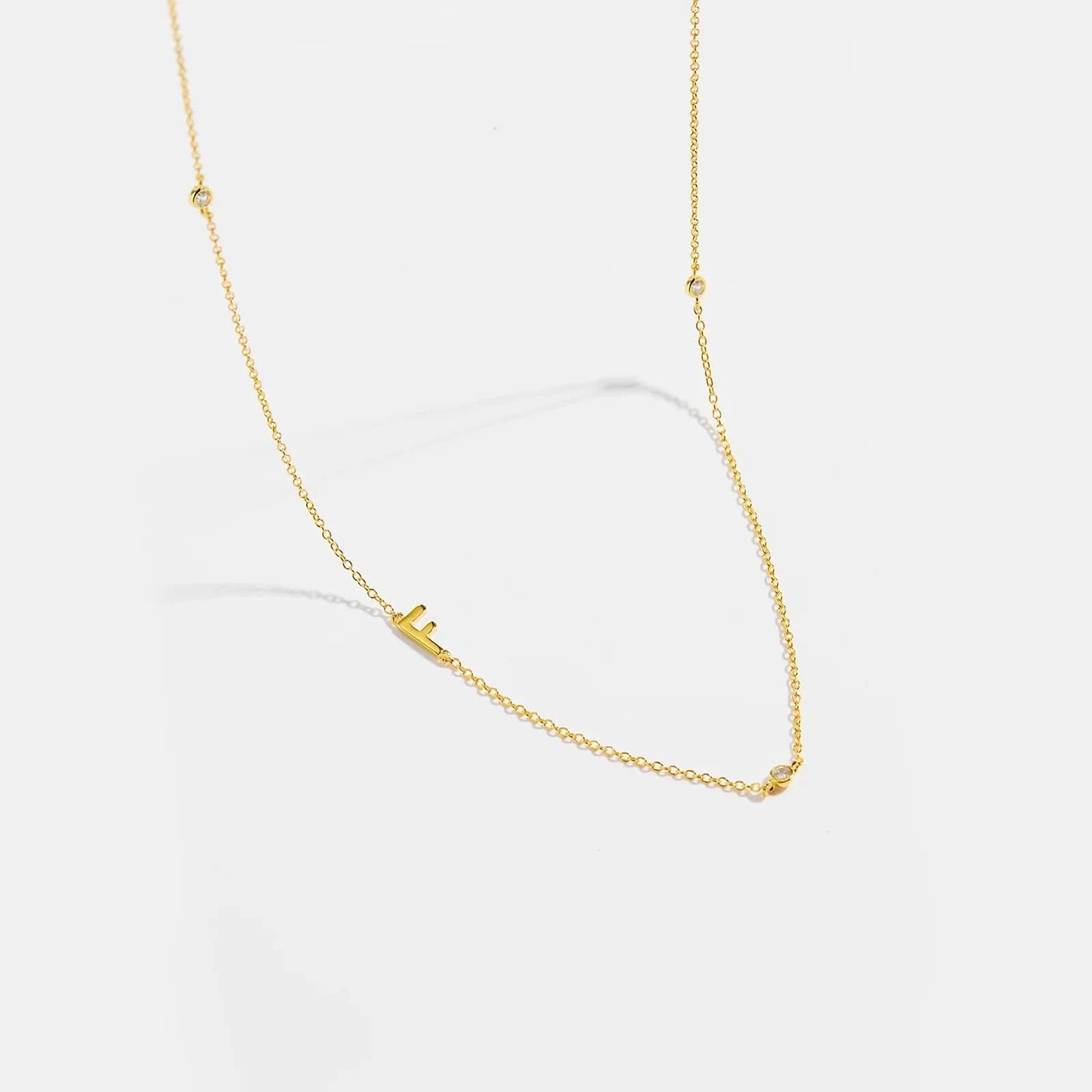 Diamond Initial Letter Gold Necklace-F