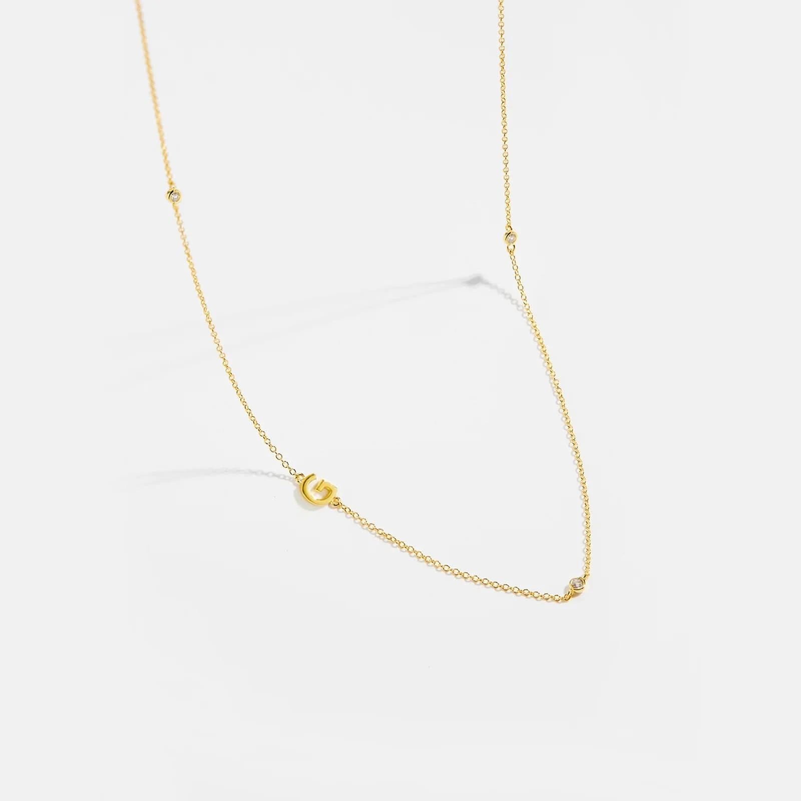 Diamond Initial Letter Gold Necklace-G