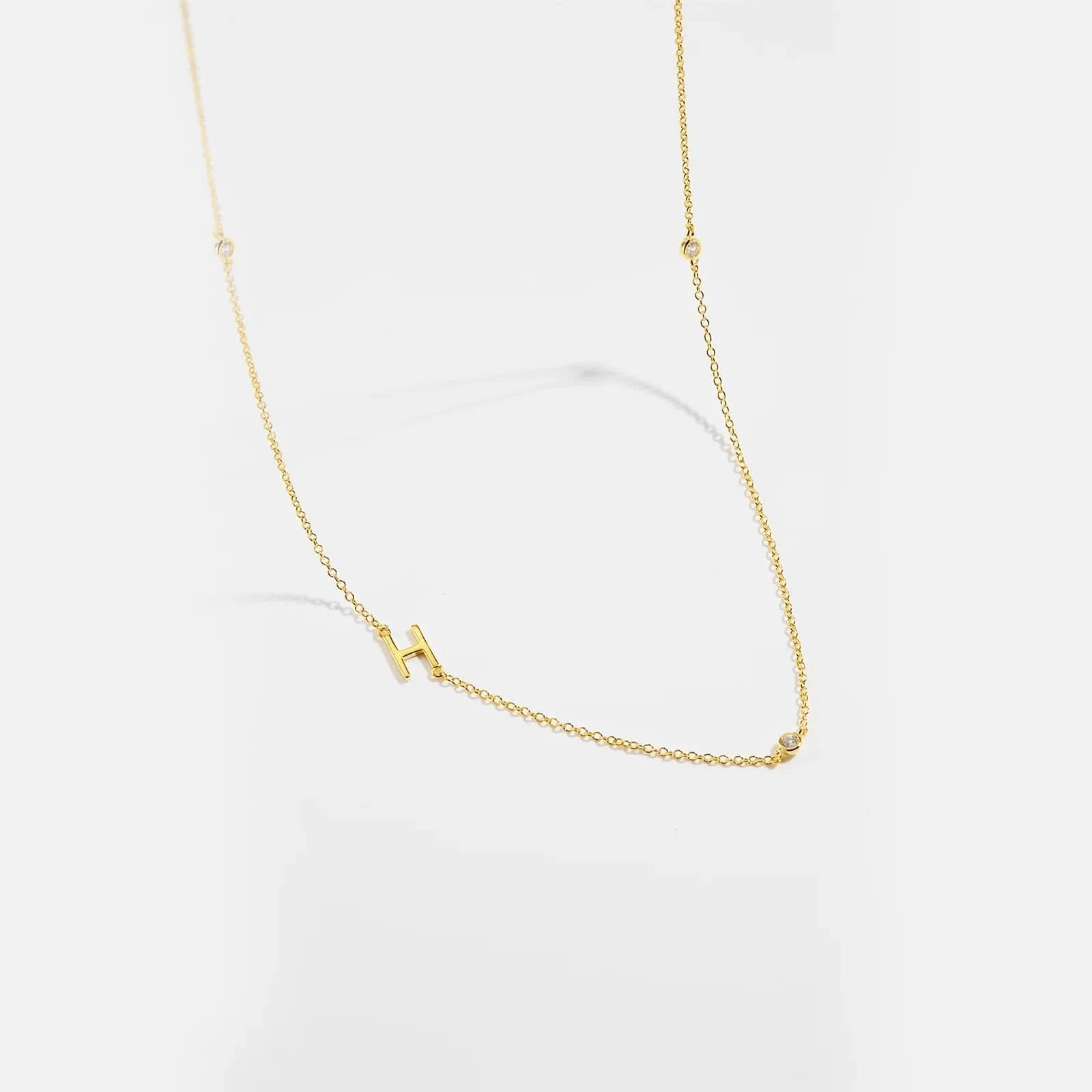 Diamond Initial Letter Gold Necklace-H