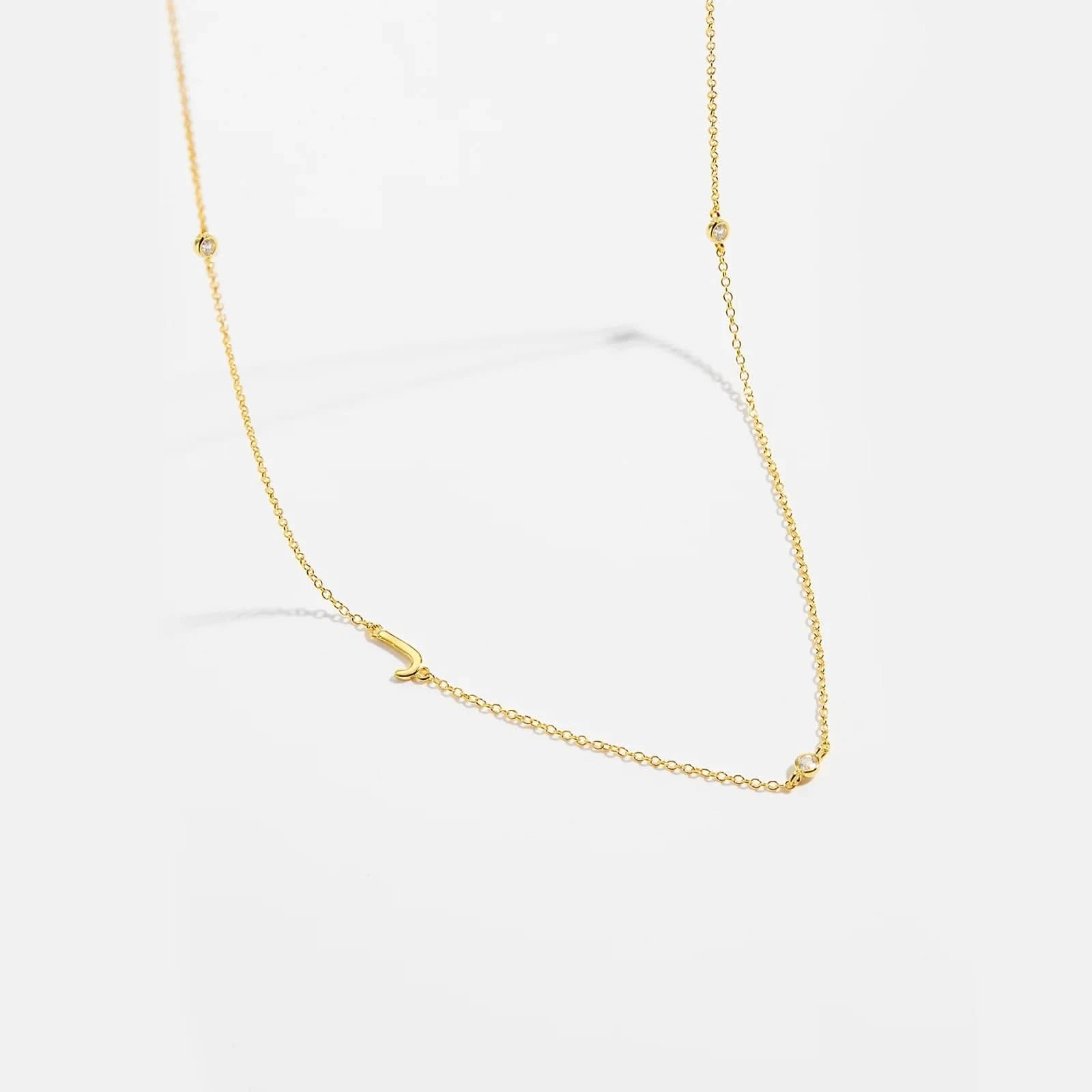 Diamond Initial Letter Gold Necklace-J