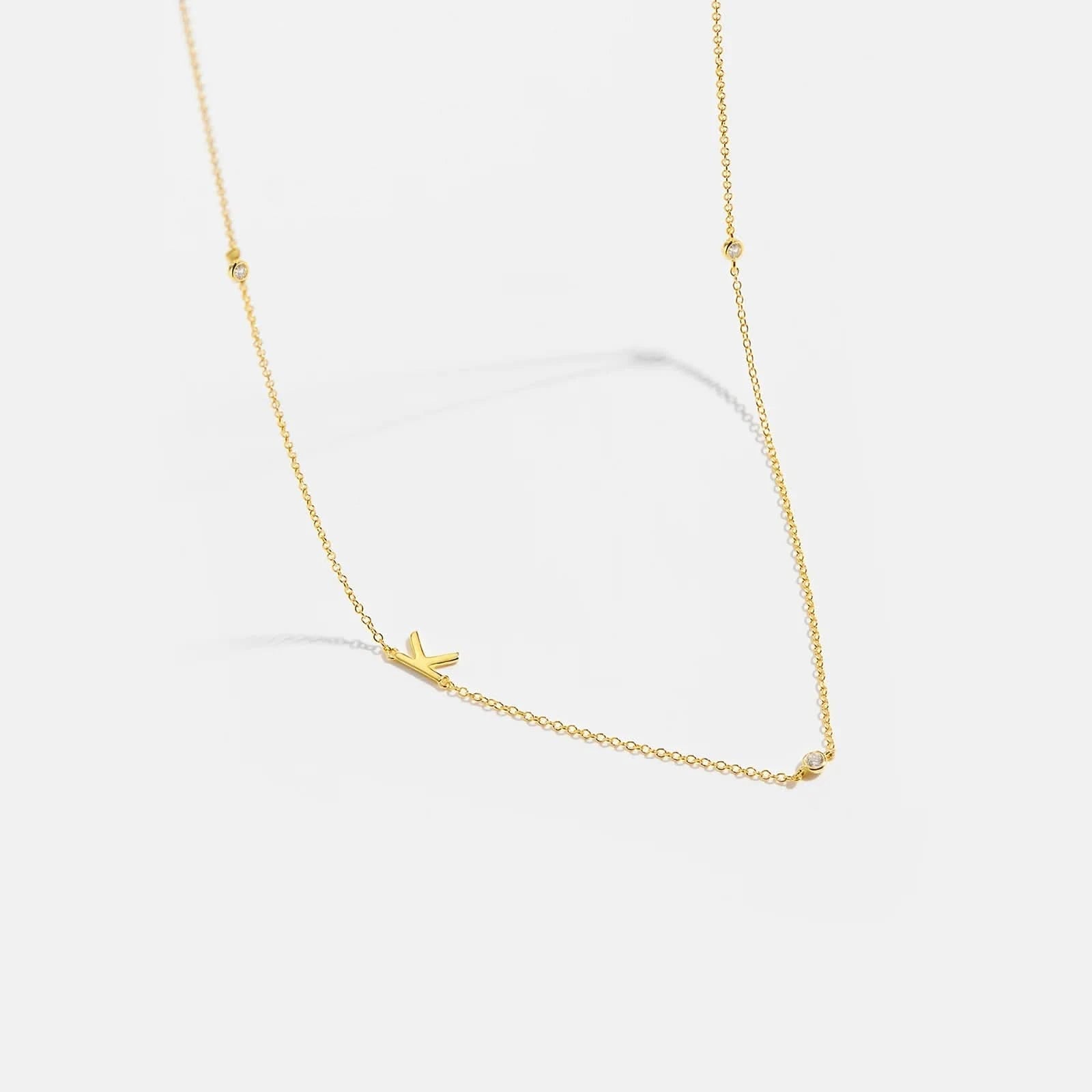 Diamond Initial Letter Gold Necklace-K