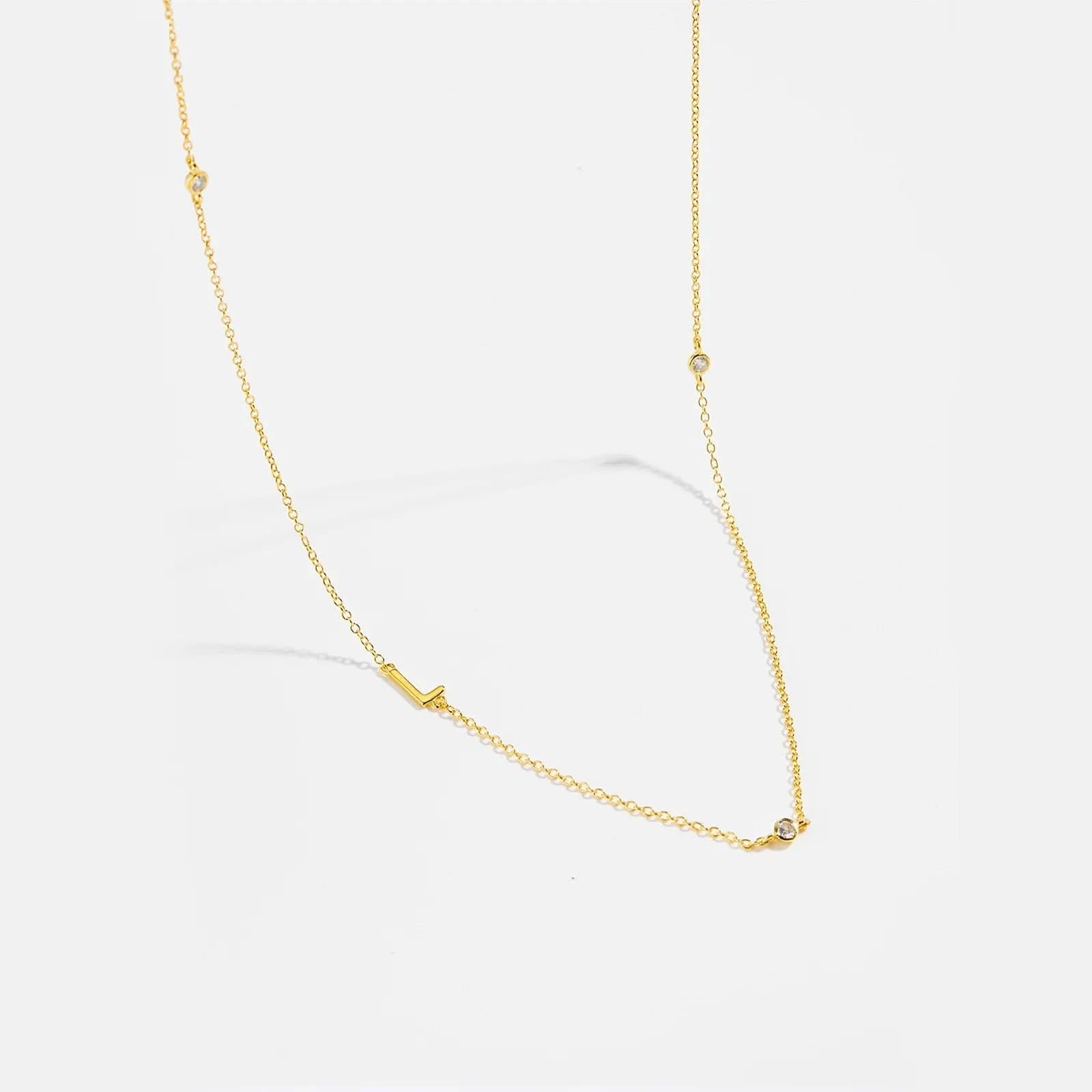 Diamond Initial Letter Gold Necklace-L