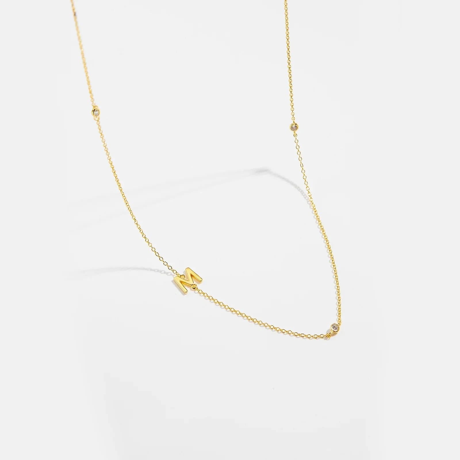 Diamond Initial Letter Gold Necklace-M