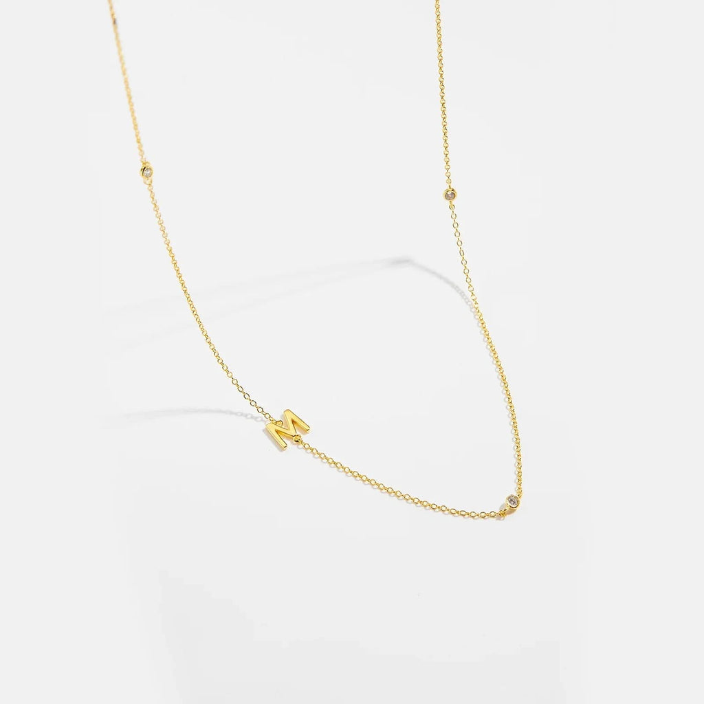 Diamond Initial Letter Gold Necklace-M