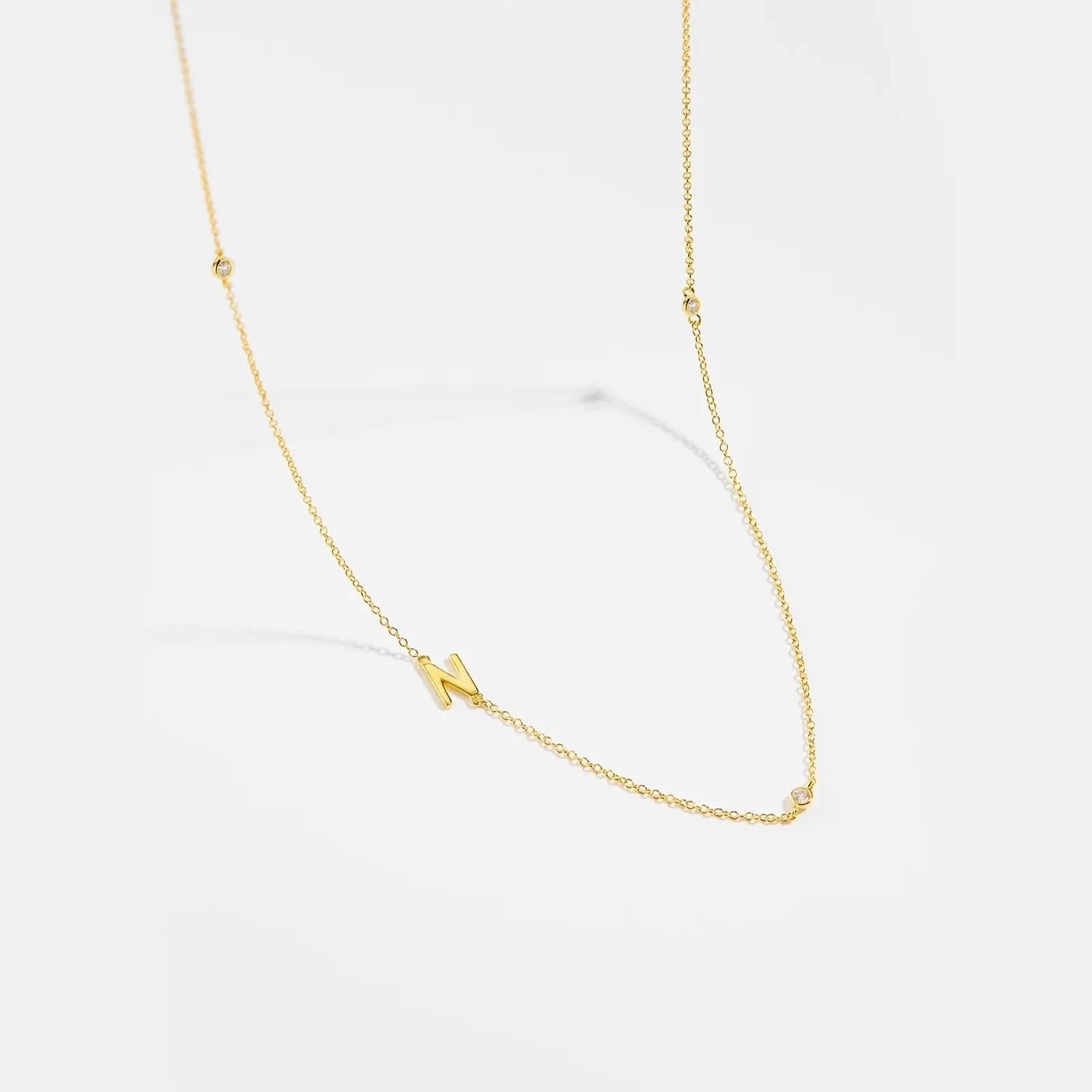 Diamond Initial Letter Gold Necklace-N