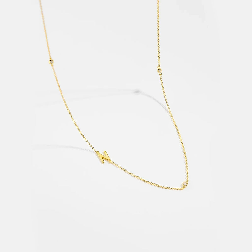 Diamond Initial Letter Gold Necklace-N