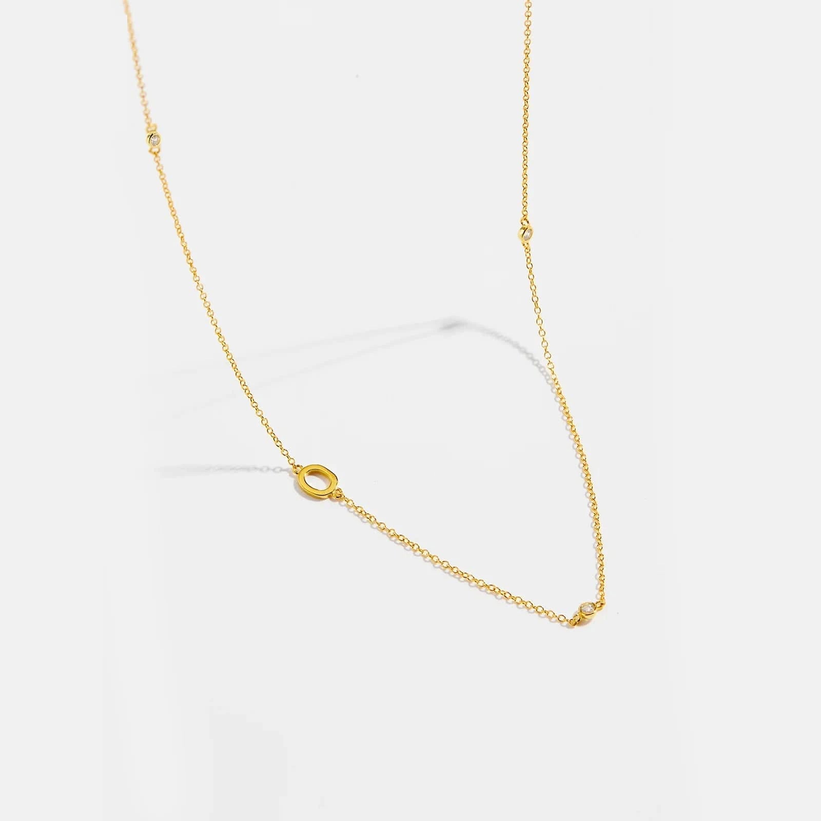 Diamond Initial Letter Gold Necklace-O