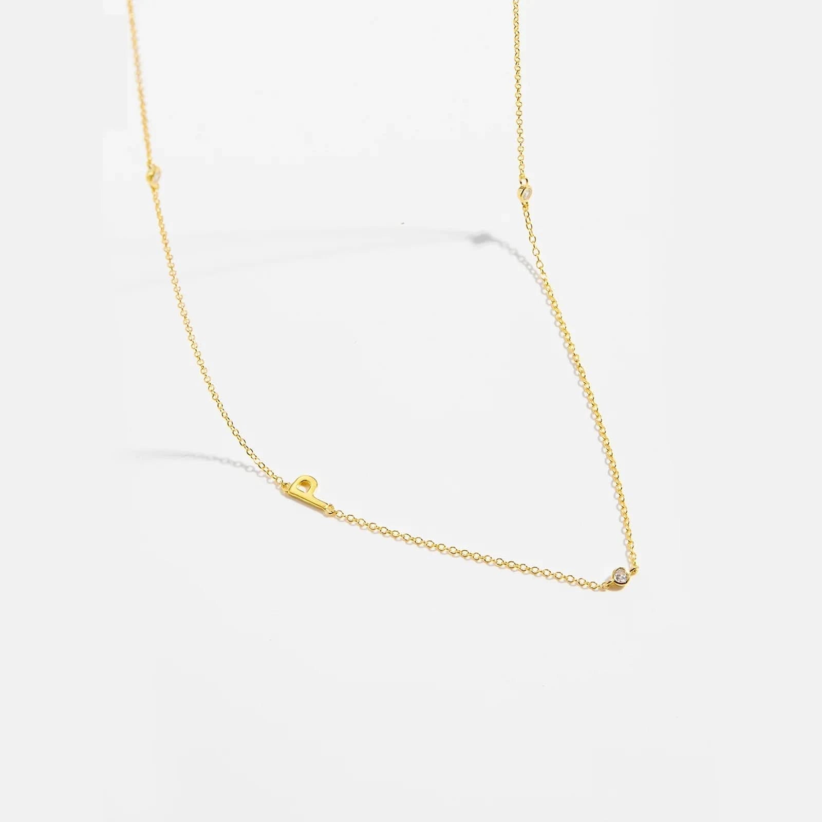 Diamond Initial Letter Gold Necklace-P