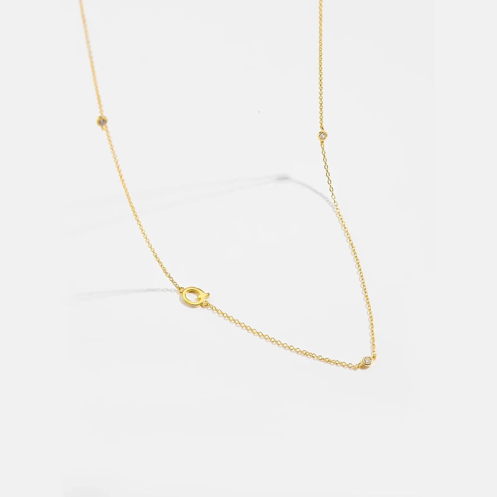 Diamond Initial Letter Gold Necklace-Q