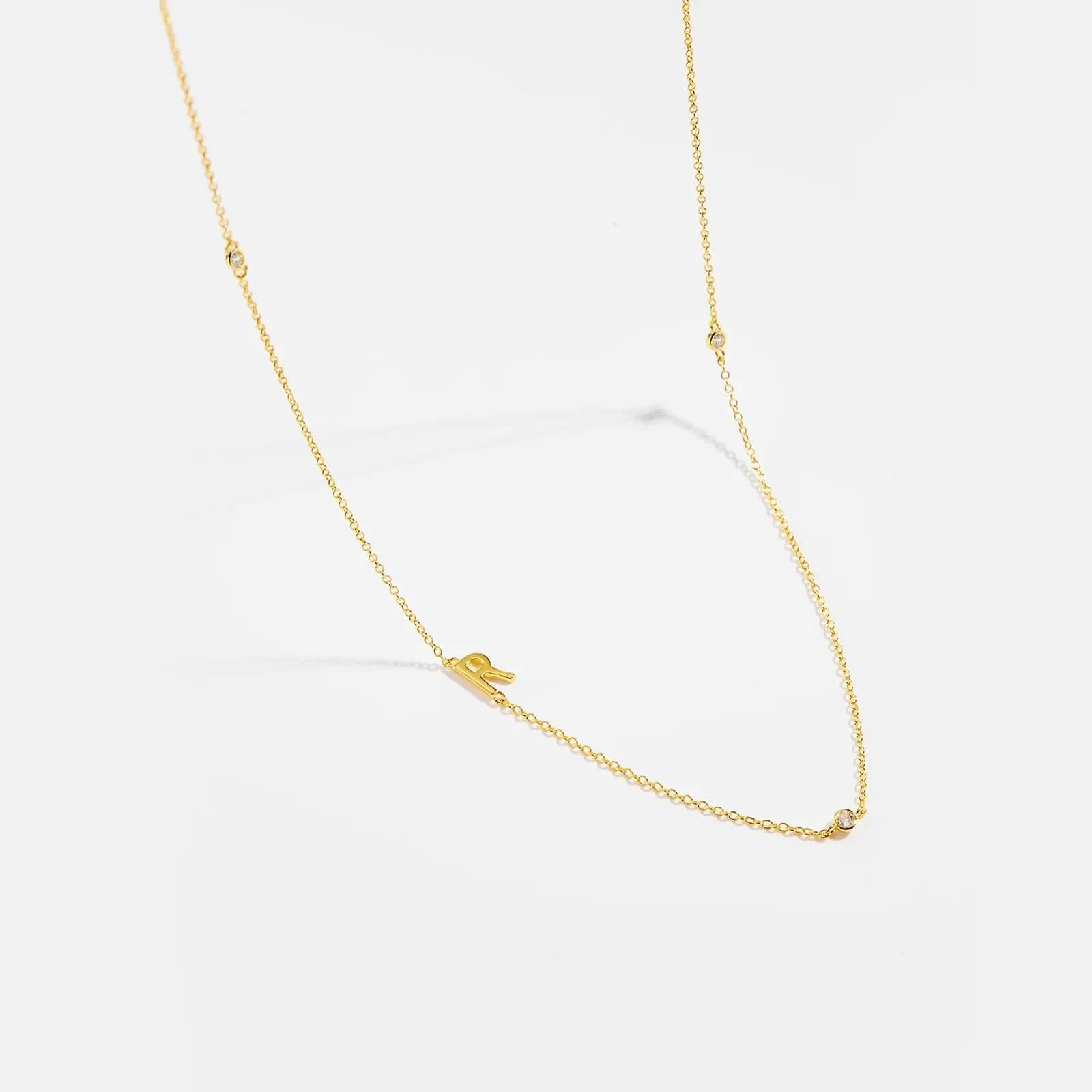 Diamond Initial Letter Gold Necklace-R
