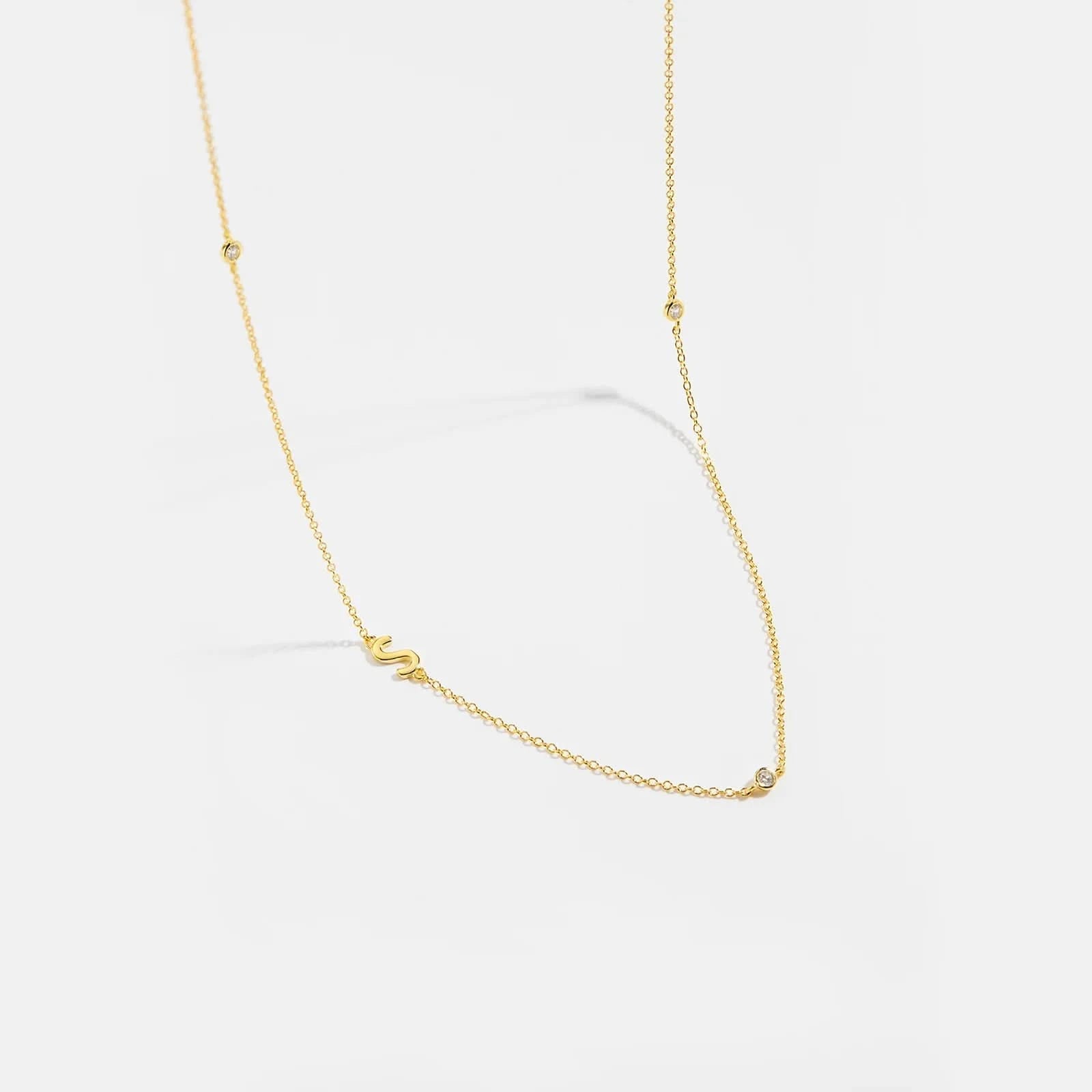 Diamond Initial Letter Gold Necklace-S