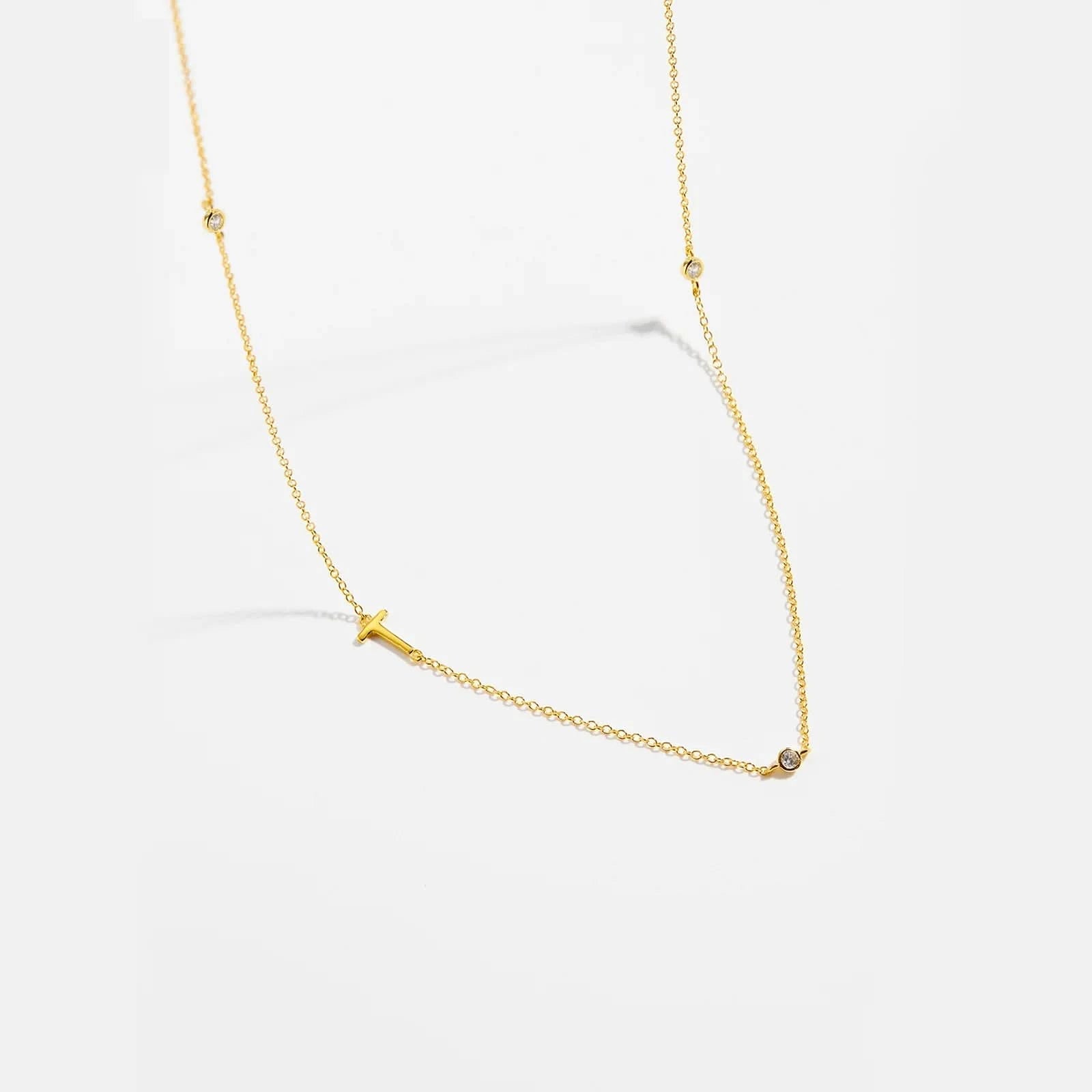 Diamond Initial Letter Gold Necklace-T