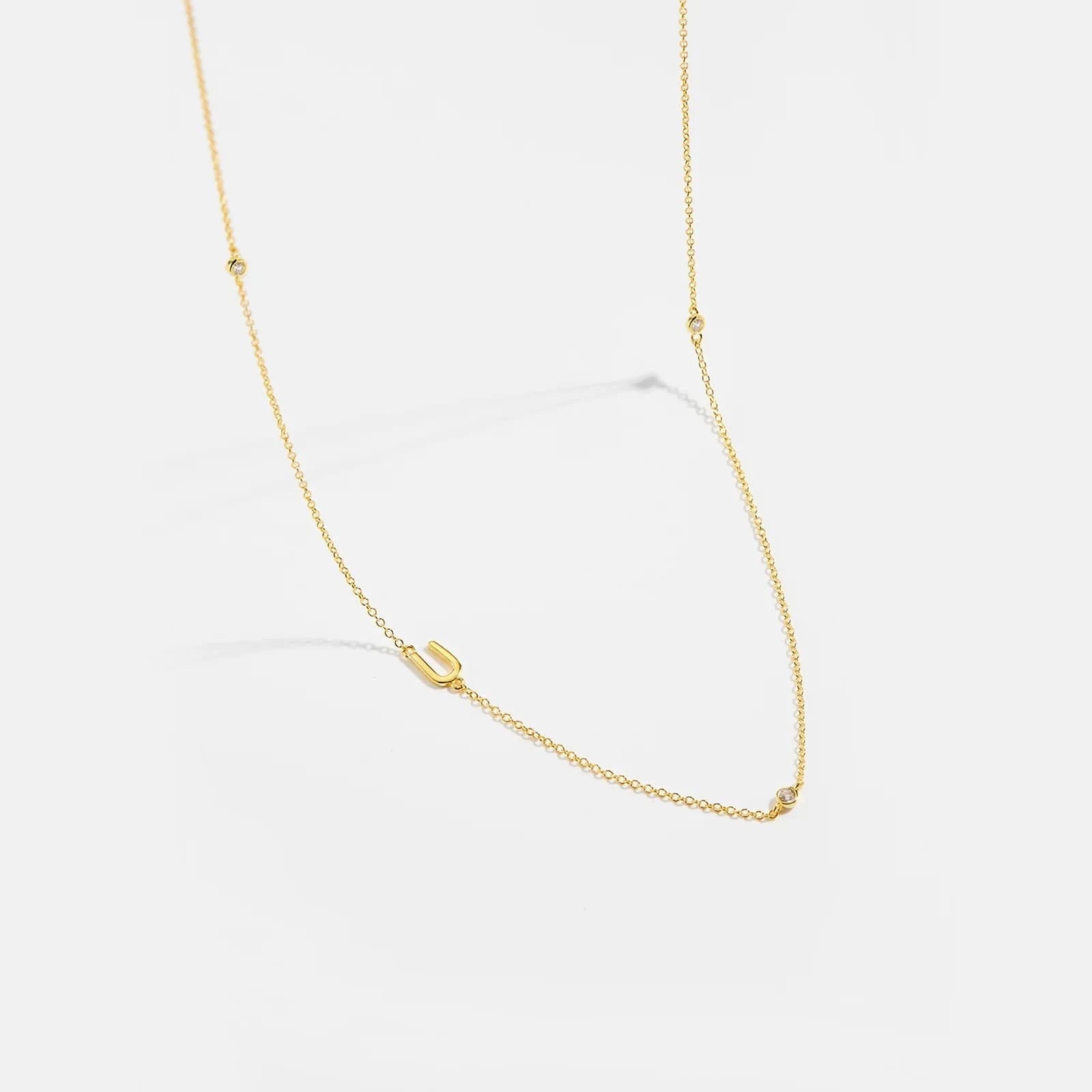 Diamond Initial Letter Gold Necklace-U