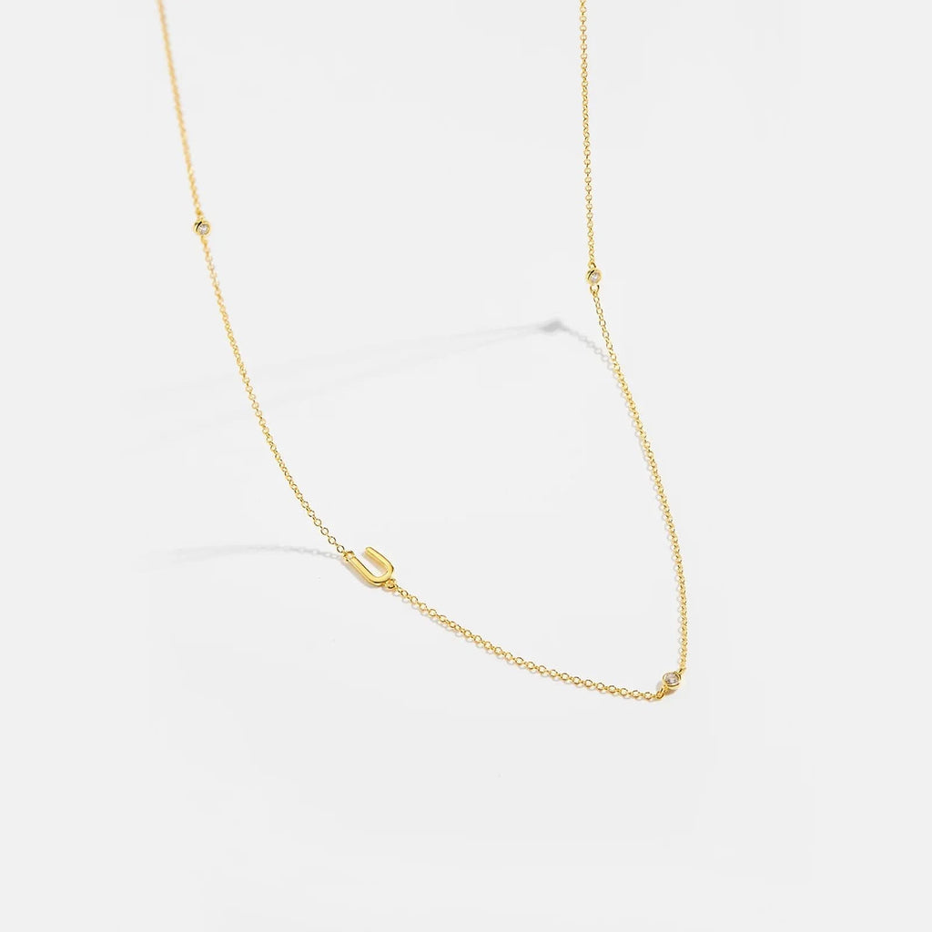 Diamond Initial Letter Gold Necklace-U