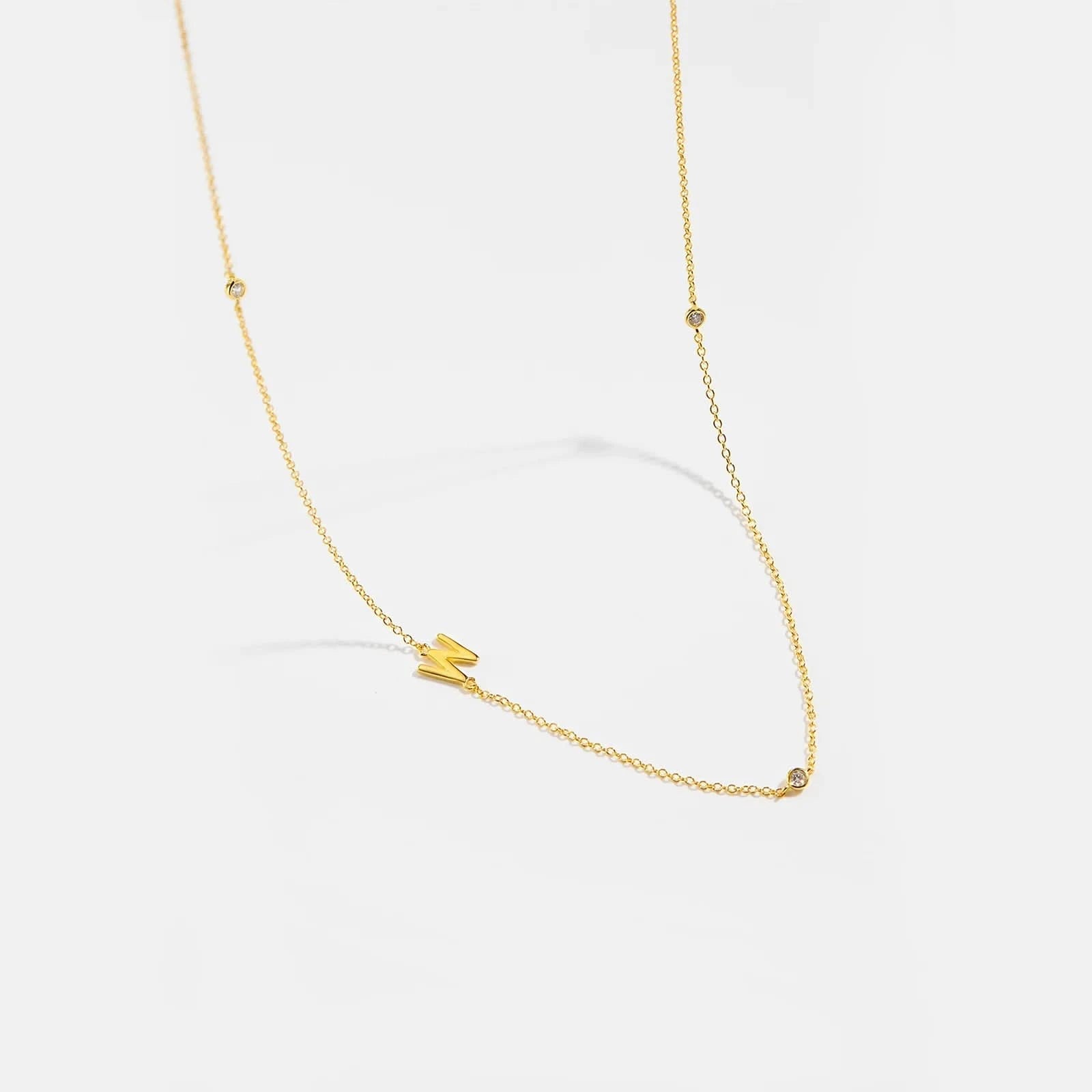Diamond Initial Letter Gold Necklace-W