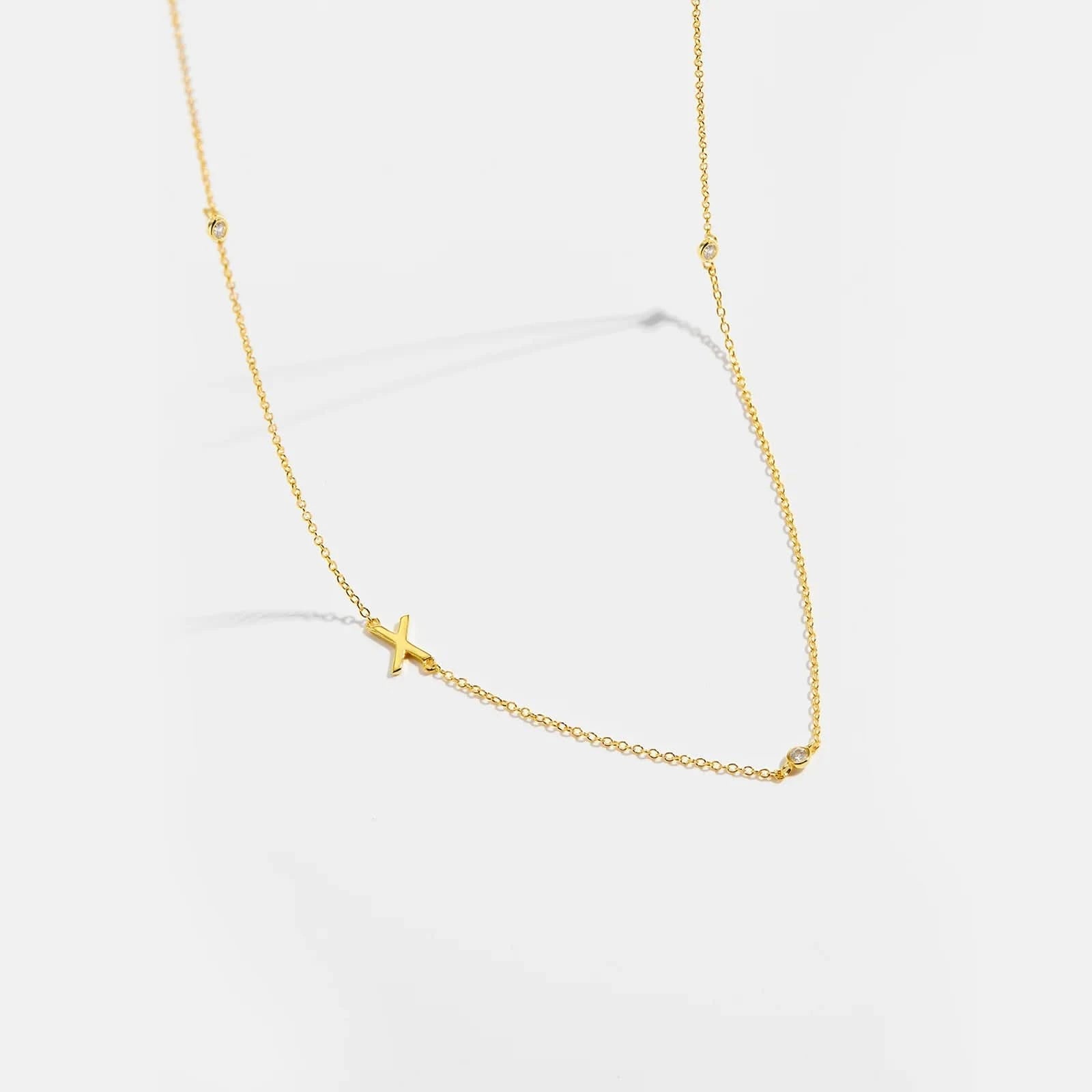 Diamond Initial Letter Gold Necklace-X